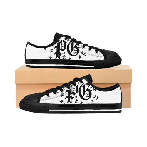 Men's Sneakers — Gothic Initial 'PG' Low-Top Canvas Shoes with Star Accent