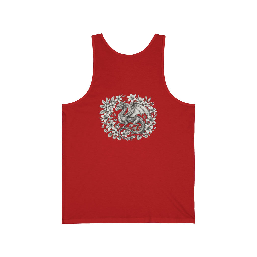 Dragon Floral Tank Top — Mystical Dragon Wreath Graphic Jersey Tank