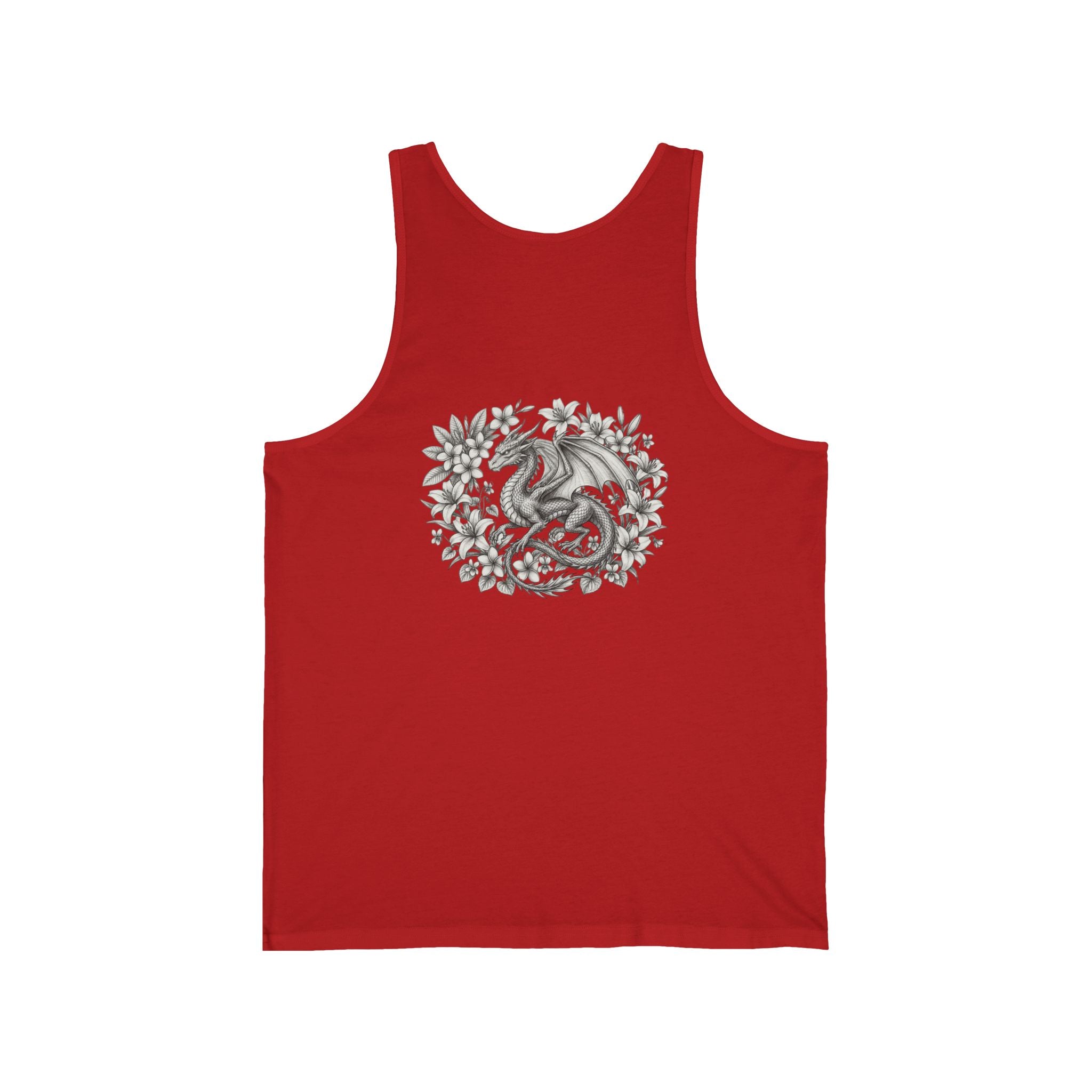 Dragon Floral Tank Top — Mystical Dragon Wreath Graphic Jersey Tank