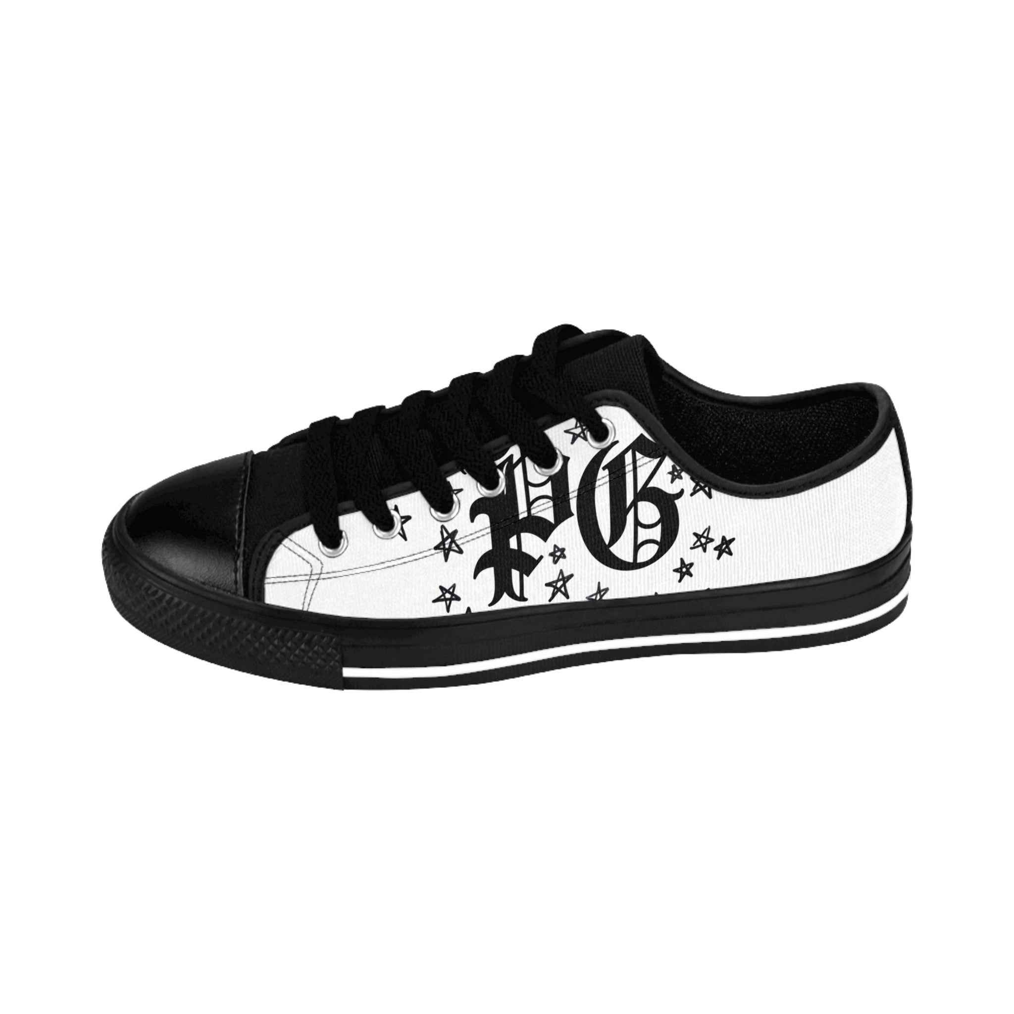 Men's Sneakers — Gothic Initial 'PG' Low-Top Canvas Shoes with Star Accent