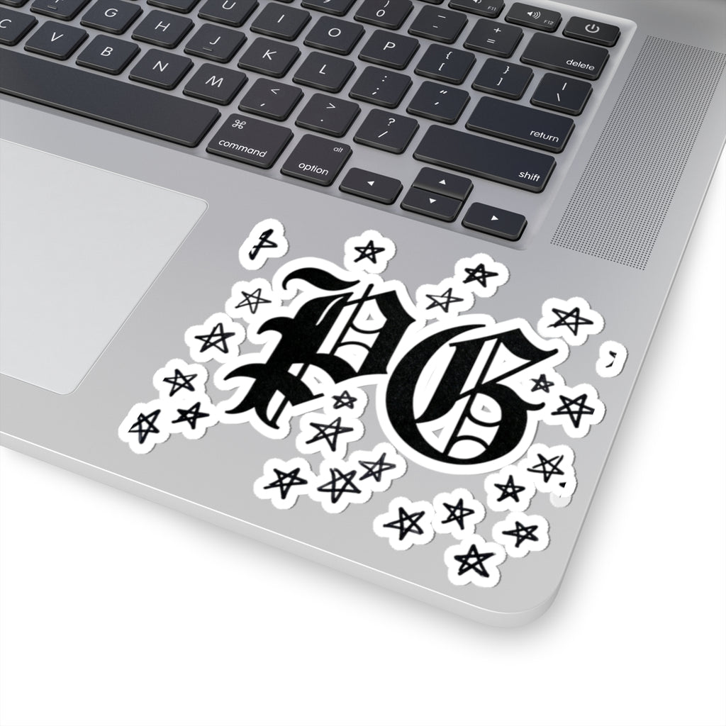 PG Gothic Monogram Sticker — Kiss-Cut Star Scatter Laptop Decal