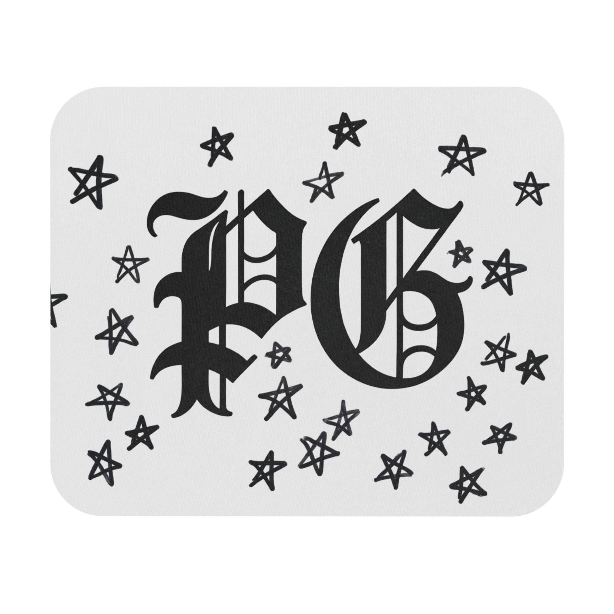 Mouse Pad — Gothic "PG" Monogram with Hand-Drawn Stars