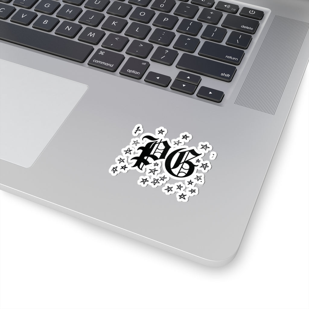 PG Gothic Monogram Sticker — Kiss-Cut Star Scatter Laptop Decal