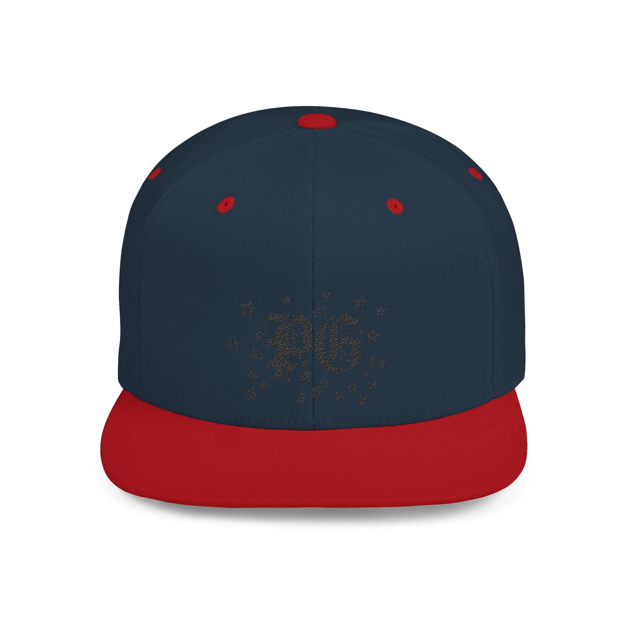 Flat Bill Snapback Hat — Gothic "PG" Monogram with Star Cluster