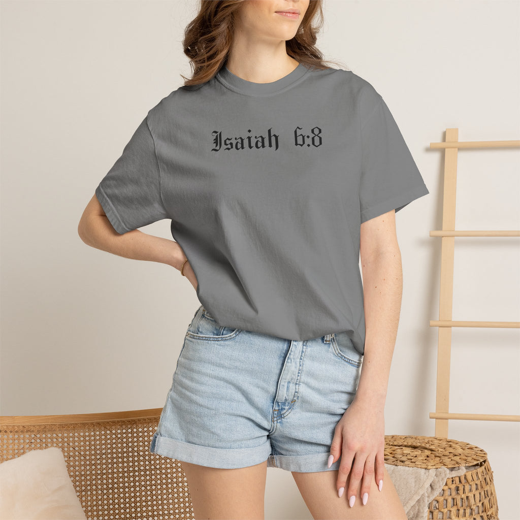 Isaiah 6:8 T-Shirt — Vintage Prayerful Backpacker Graphic Tee
