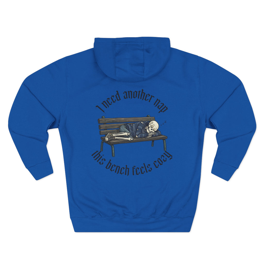Skelly Cozy Bench Fleece Hoodie — 'Cozy Bench for Skelly' Graphic