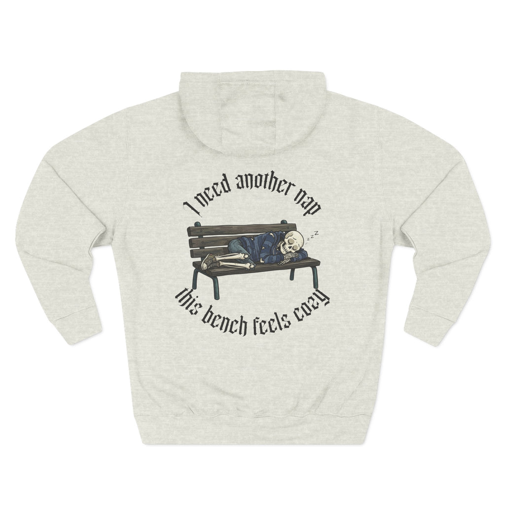 Skelly Cozy Bench Fleece Hoodie — 'Cozy Bench for Skelly' Graphic