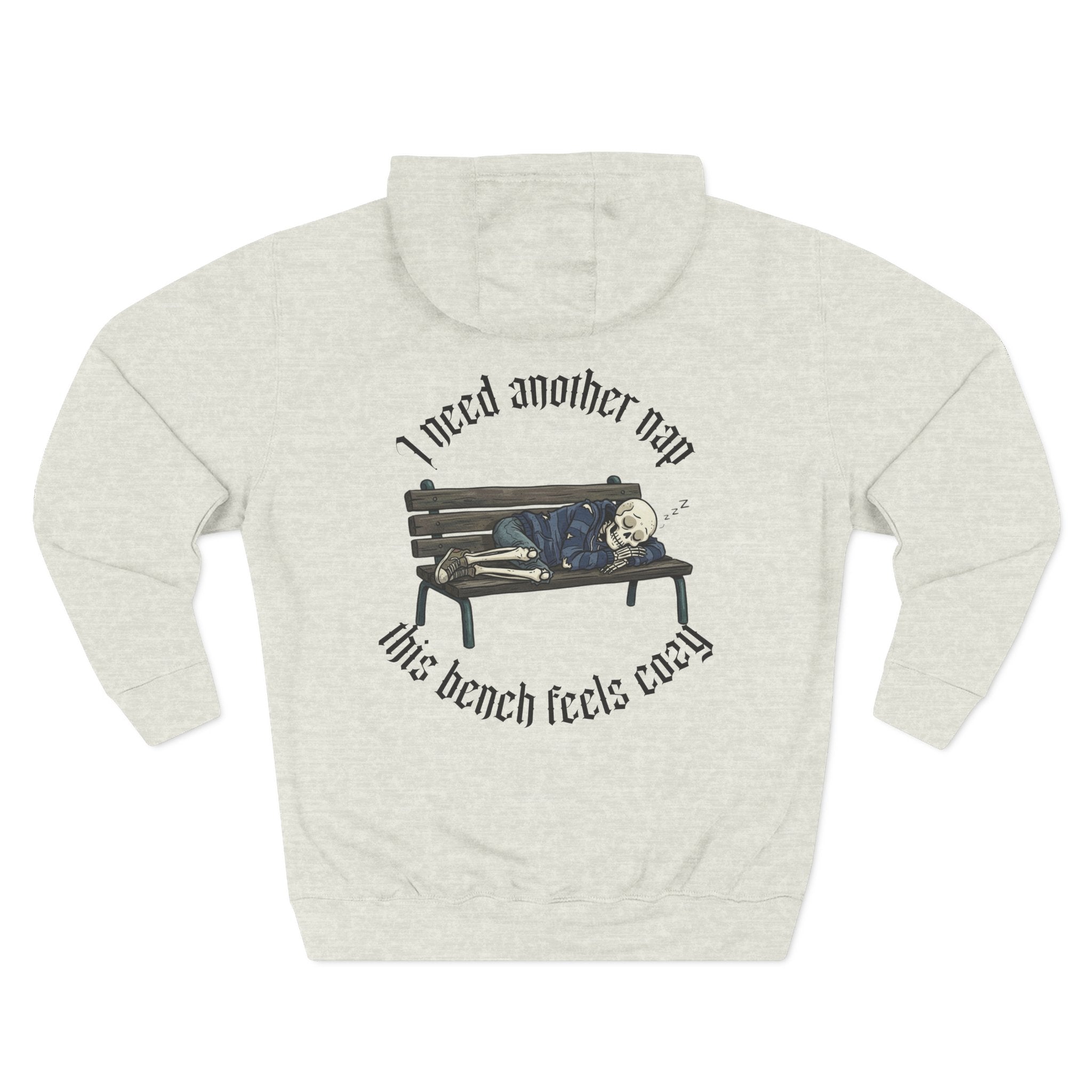 Skelly Cozy Bench Fleece Hoodie — 'Cozy Bench for Skelly' Graphic