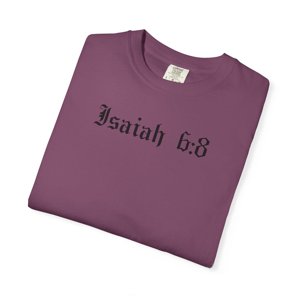 Isaiah 6:8 T-Shirt — Vintage Prayerful Backpacker Graphic Tee