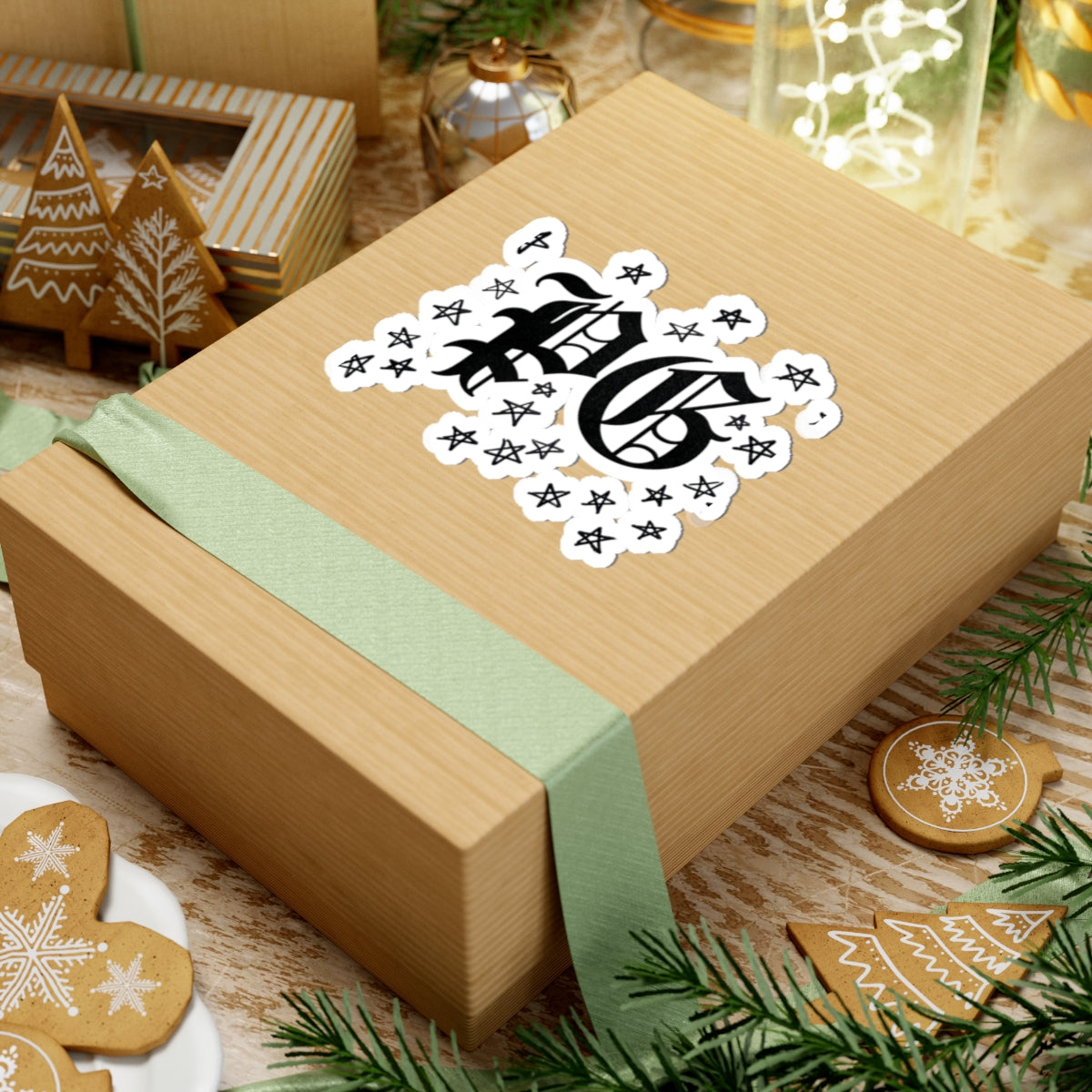 PG Gothic Monogram Sticker — Kiss-Cut Star Scatter Laptop Decal