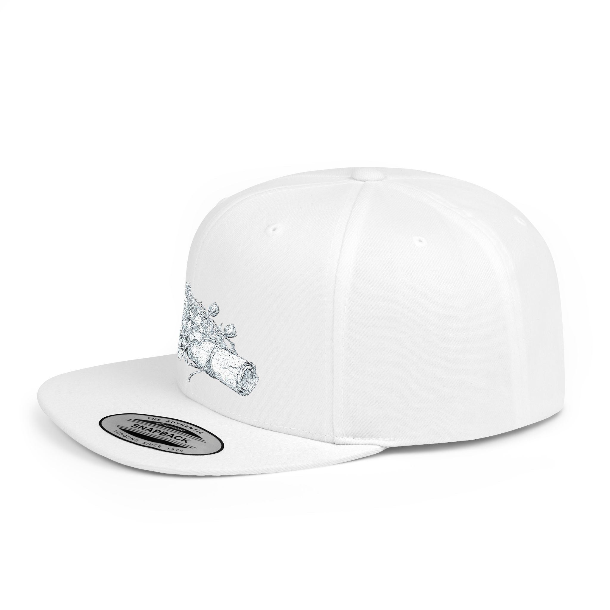 Snapback Hat — Silver Glitter Rose Embroidered Flat Bill Cap