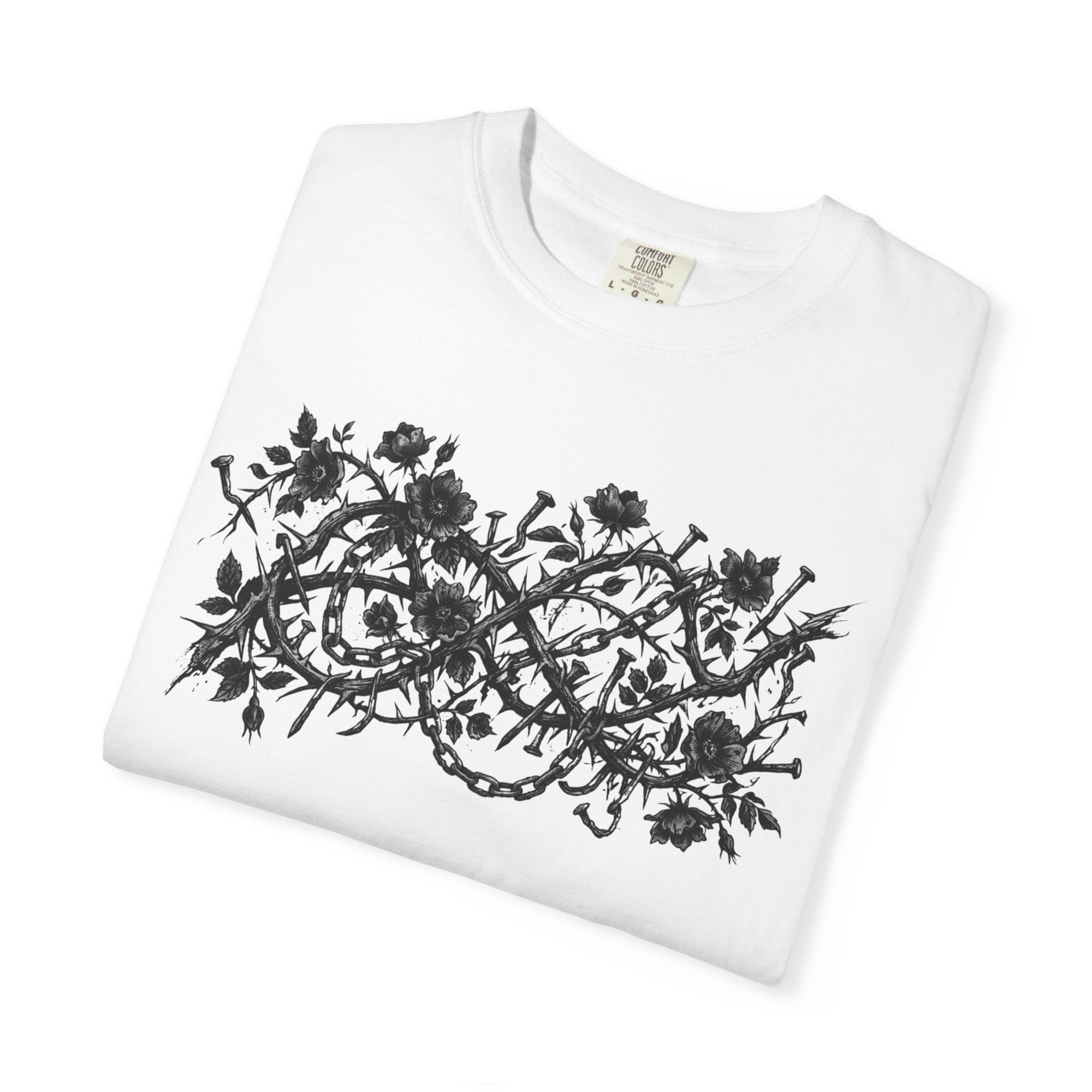 Floral Infinity T-Shirt — Gothic Rose Vine Design with ‘PG’ Back Print