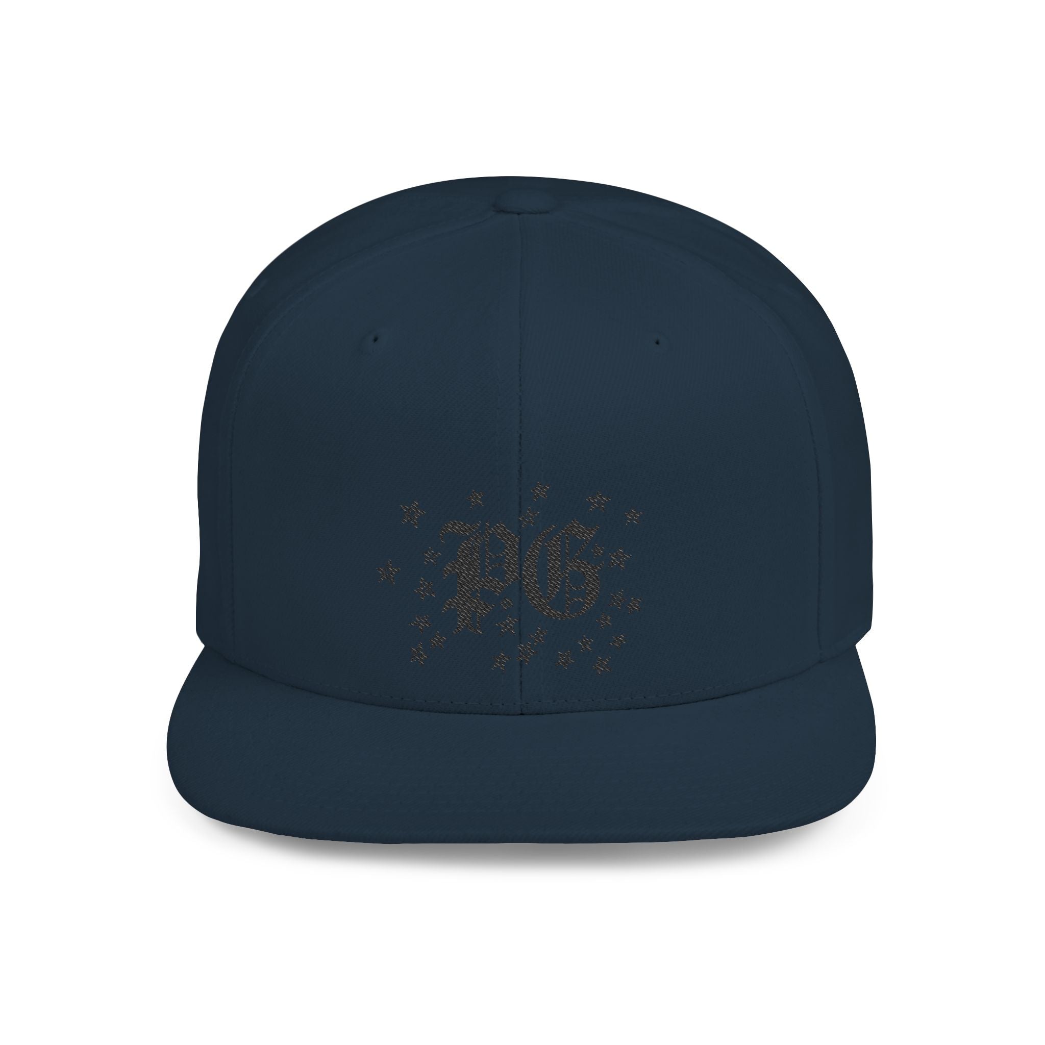 Flat Bill Snapback Hat — Gothic "PG" Monogram with Star Cluster