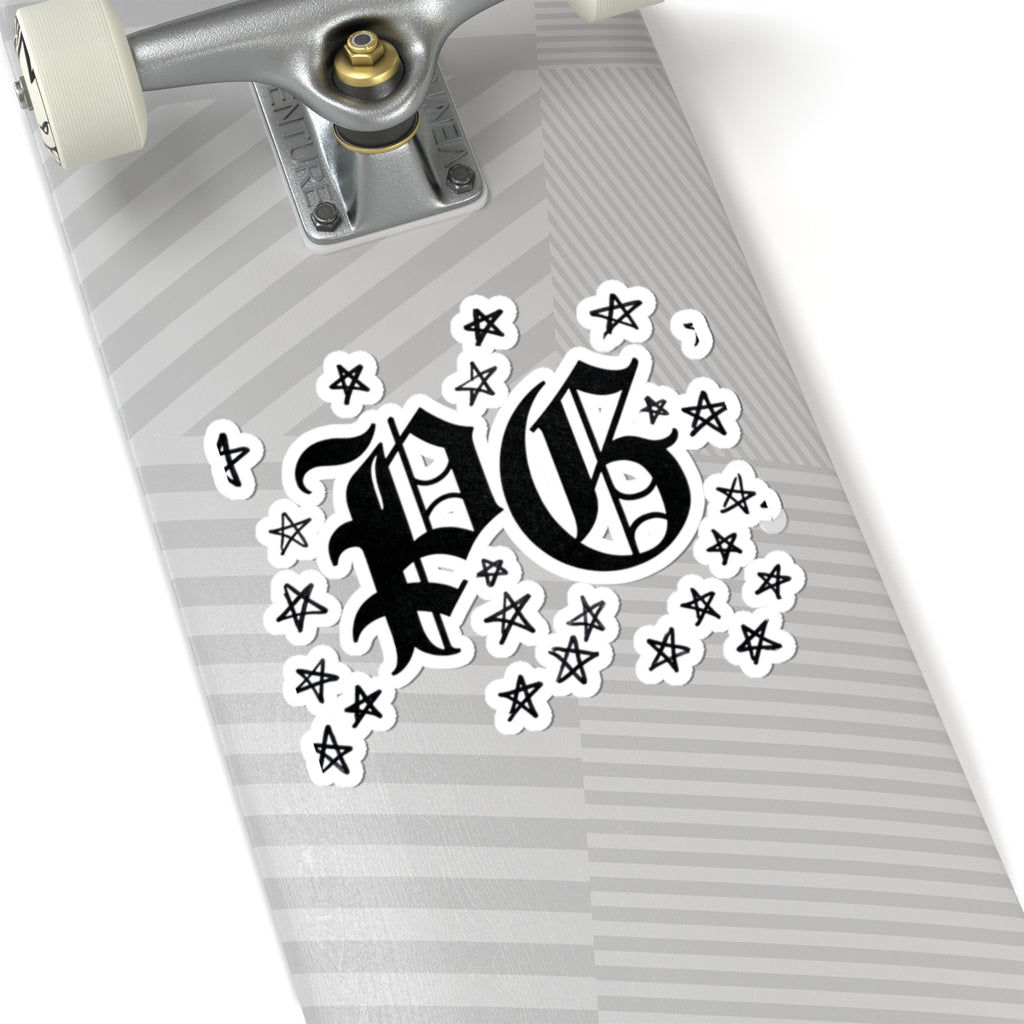 PG Gothic Monogram Sticker — Kiss-Cut Star Scatter Laptop Decal