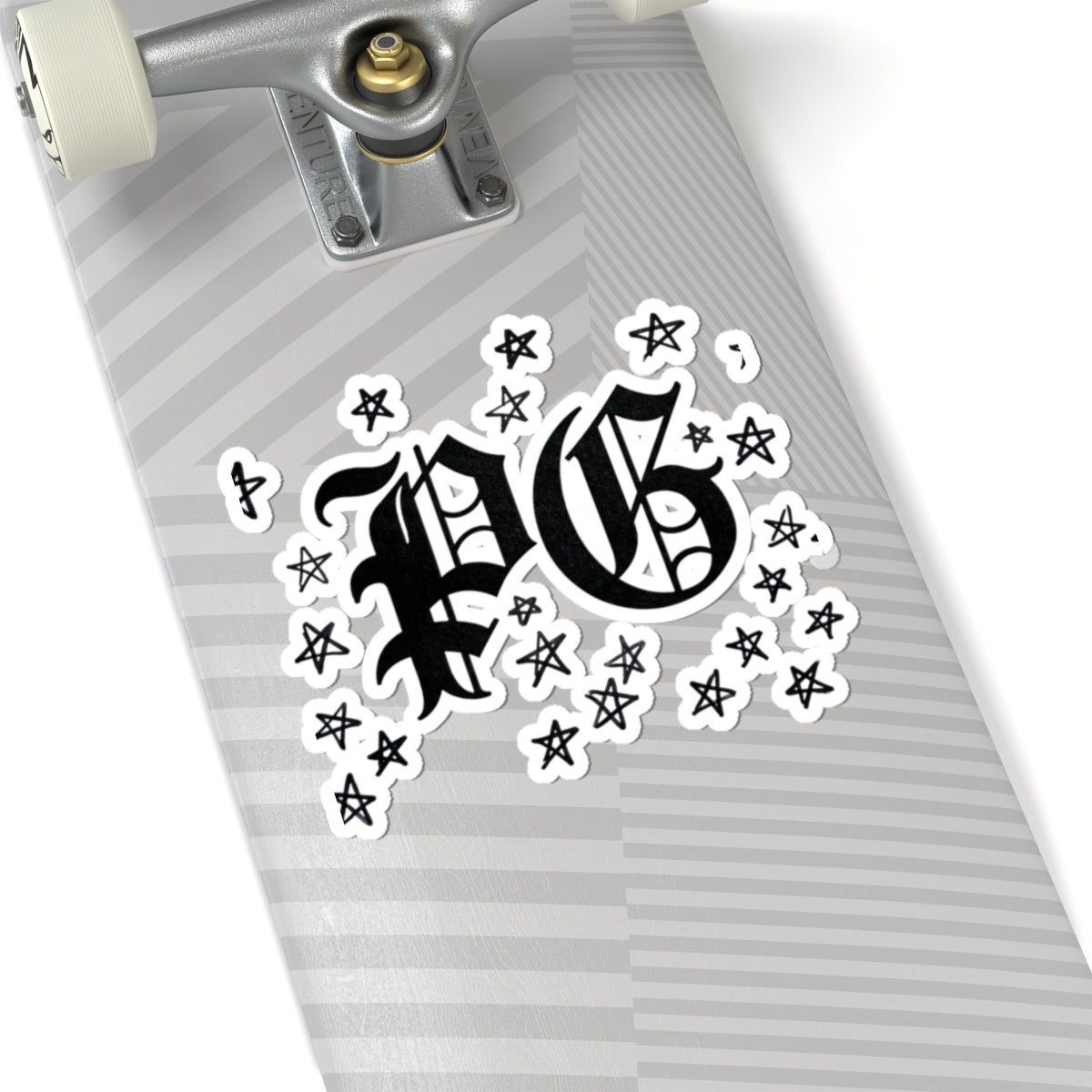PG Gothic Monogram Sticker — Kiss-Cut Star Scatter Laptop Decal