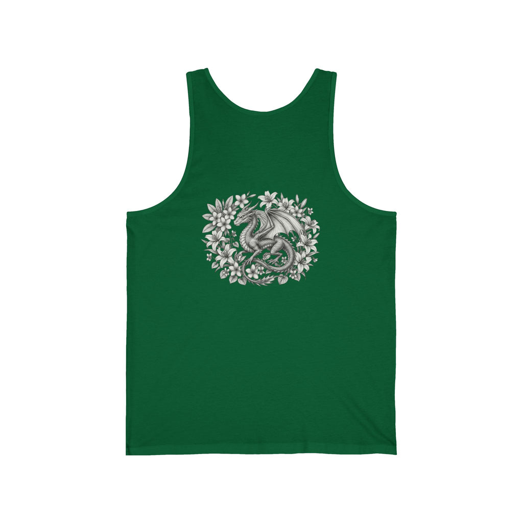 Dragon Floral Tank Top — Mystical Dragon Wreath Graphic Jersey Tank