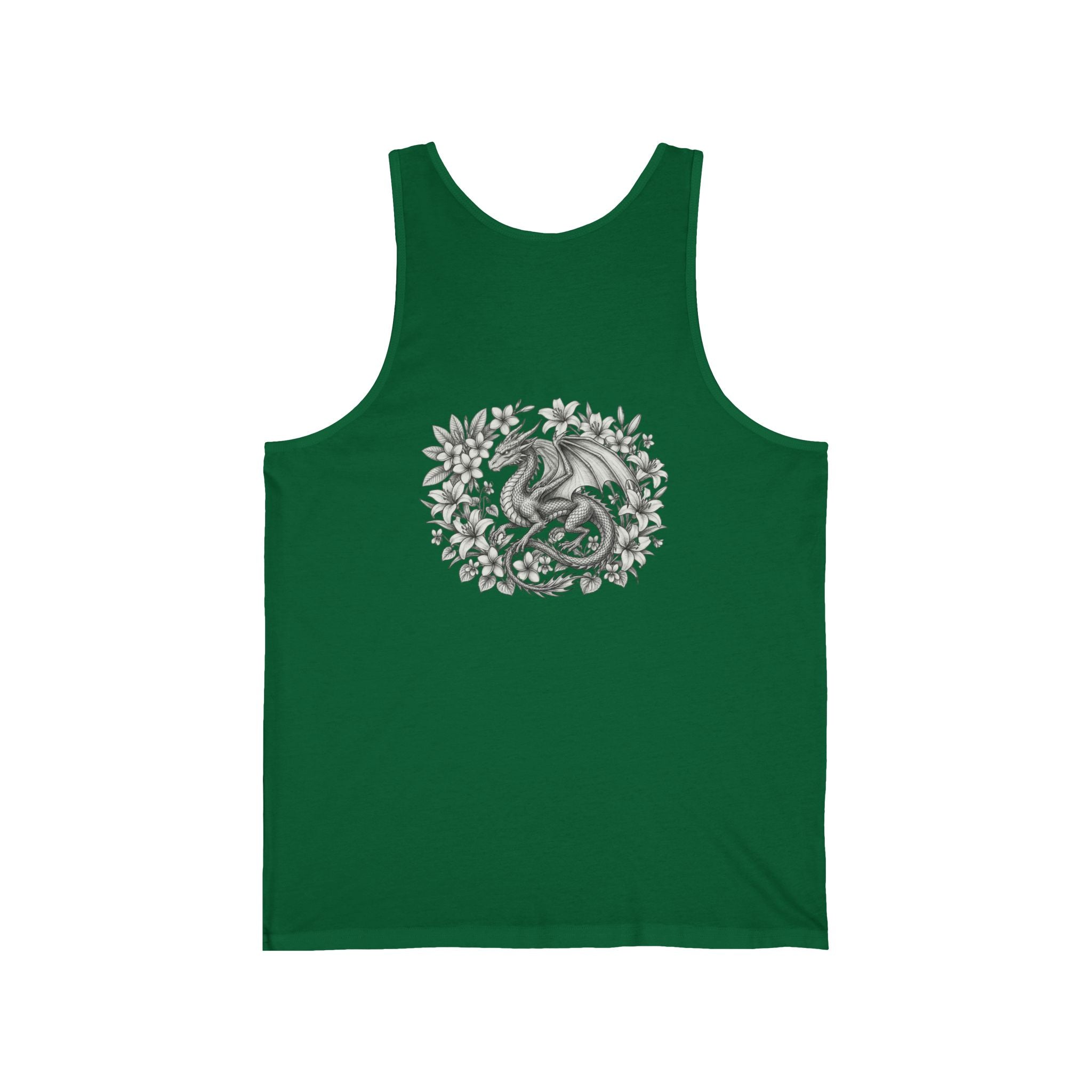 Dragon Floral Tank Top — Mystical Dragon Wreath Graphic Jersey Tank