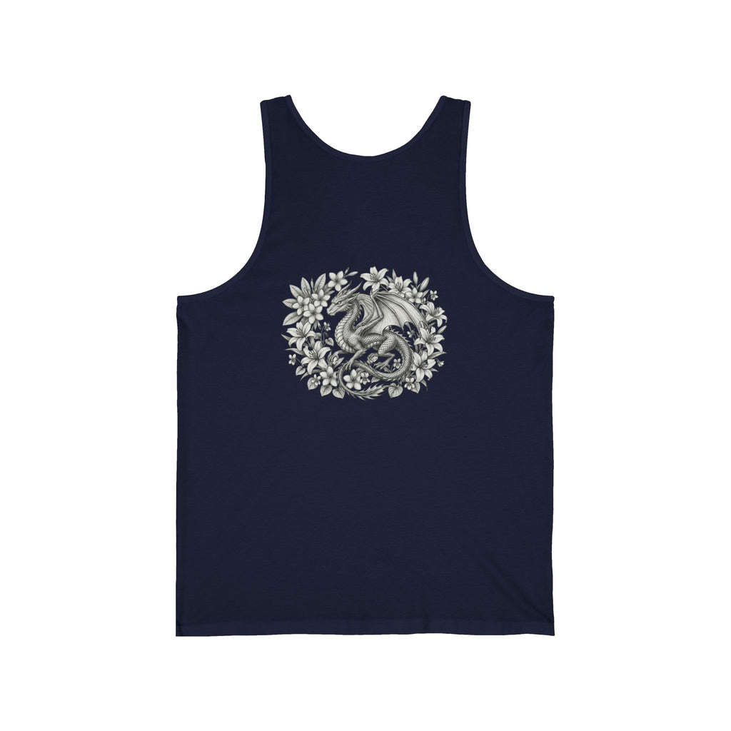 Dragon Floral Tank Top — Mystical Dragon Wreath Graphic Jersey Tank