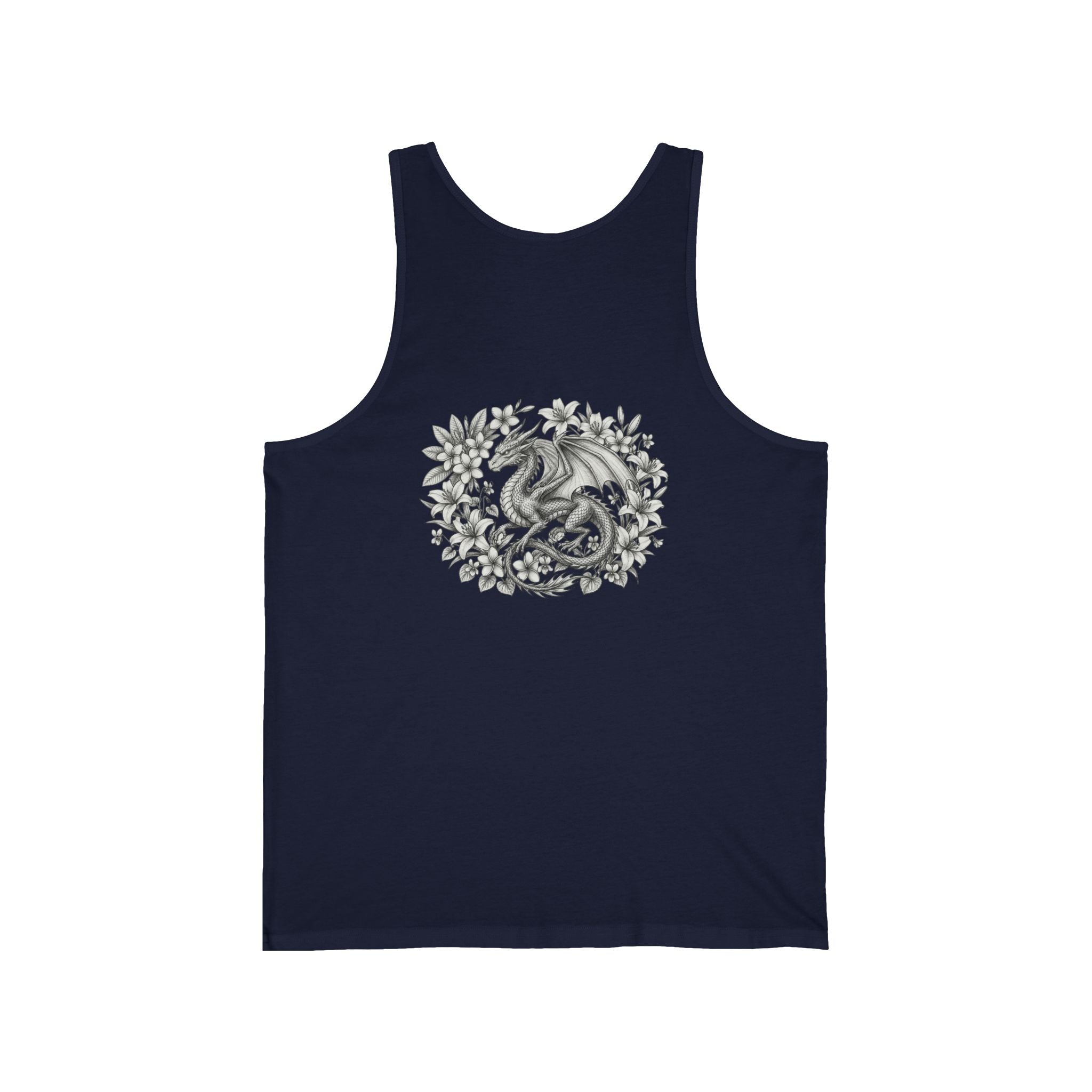 Dragon Floral Tank Top — Mystical Dragon Wreath Graphic Jersey Tank