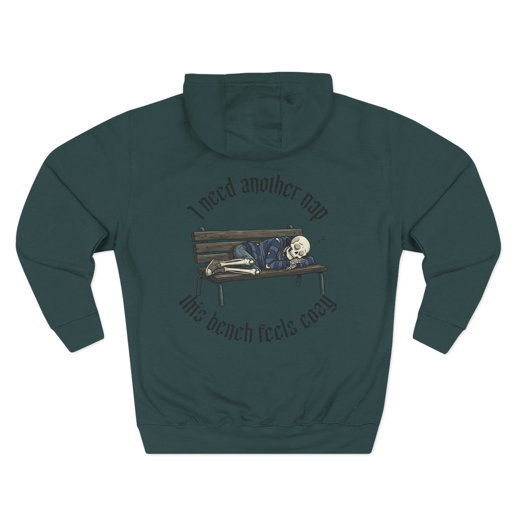 Skelly Cozy Bench Fleece Hoodie — 'Cozy Bench for Skelly' Graphic