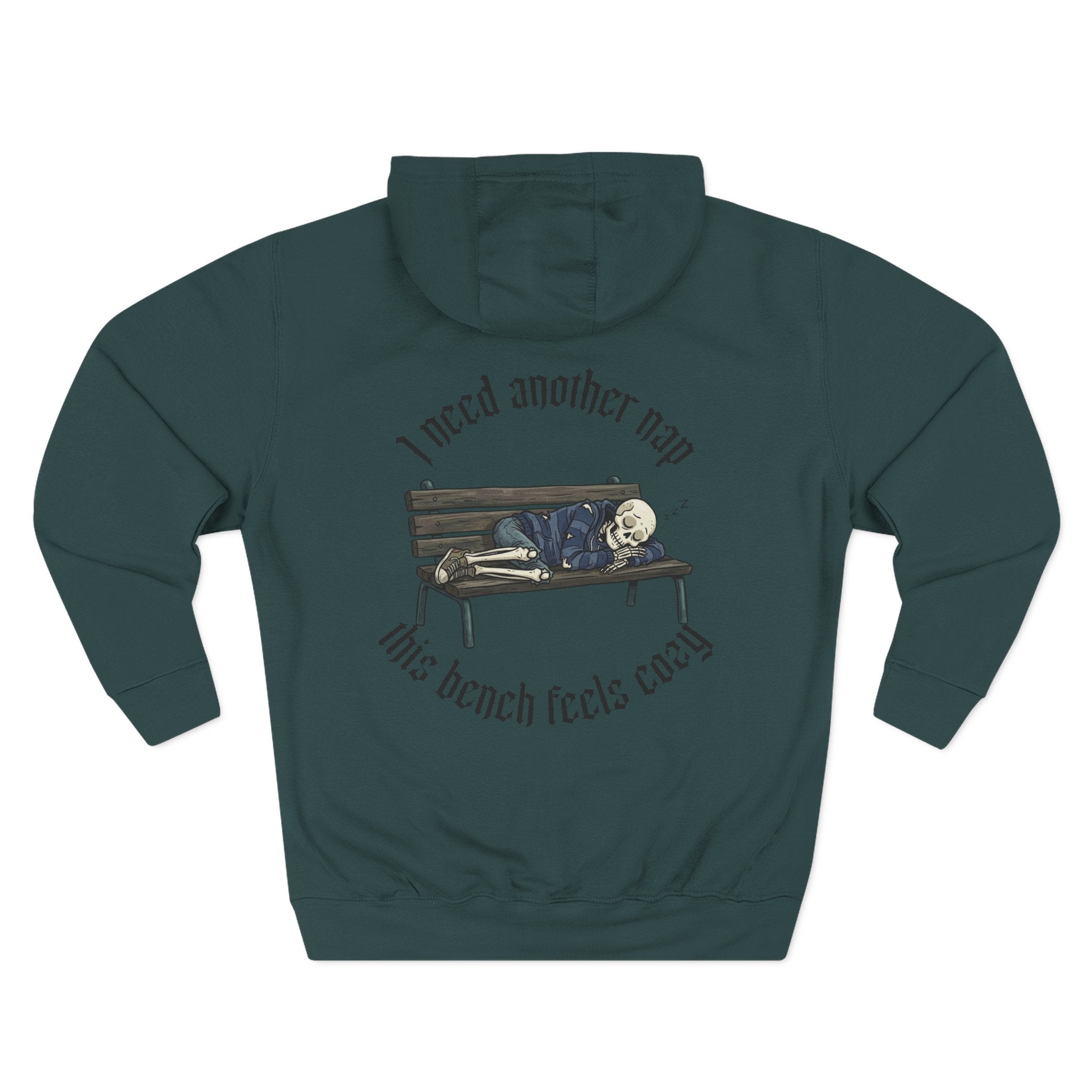 Skelly Cozy Bench Fleece Hoodie — 'Cozy Bench for Skelly' Graphic