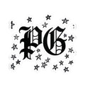 PG Gothic Monogram Sticker — Kiss-Cut Star Scatter Laptop Decal