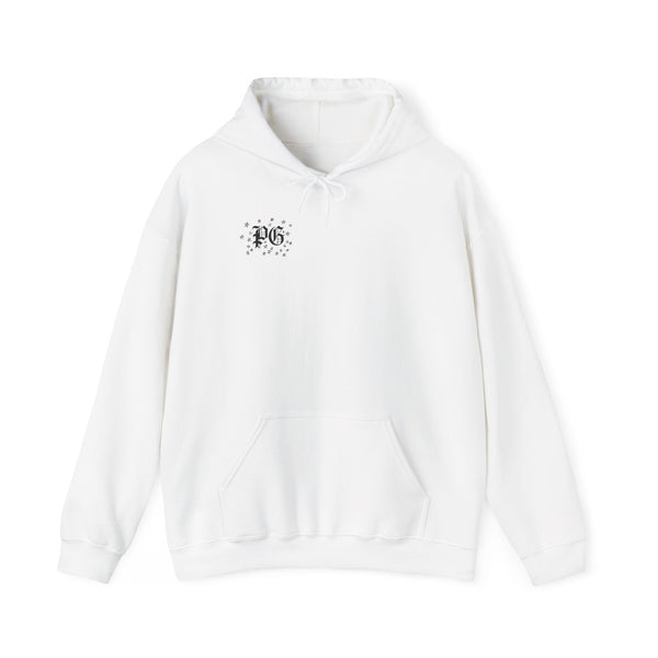 Floral Monogram Hoodie — 'PG' Gothic Letter Garden Back Print
