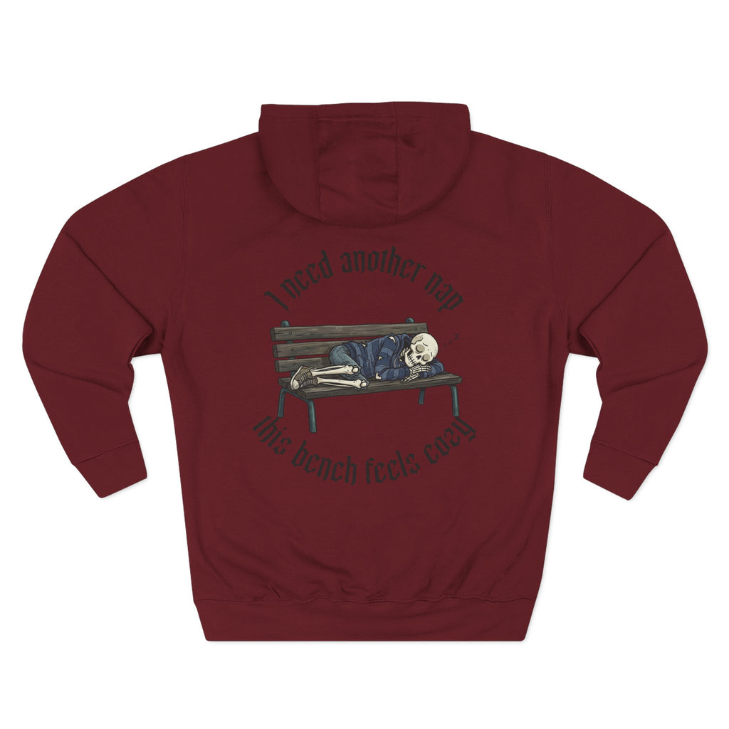 Skelly Cozy Bench Fleece Hoodie — 'Cozy Bench for Skelly' Graphic