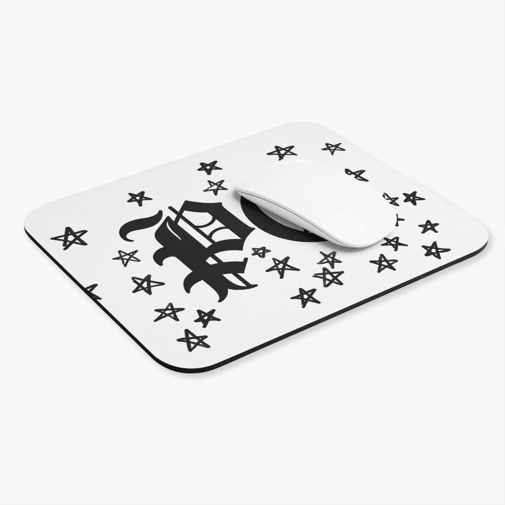 Mouse Pad — Gothic "PG" Monogram with Hand-Drawn Stars