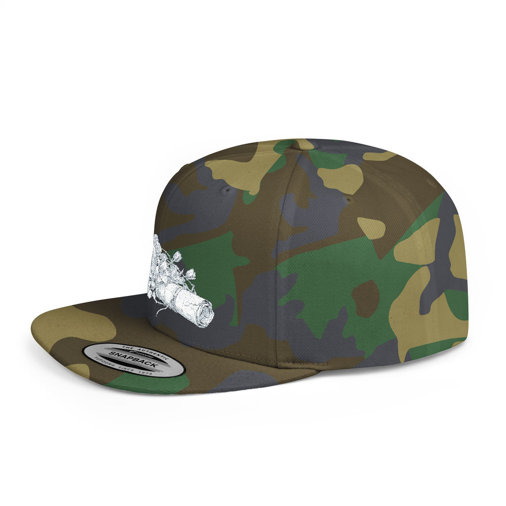 Snapback Hat — Silver Glitter Rose Embroidered Flat Bill Cap