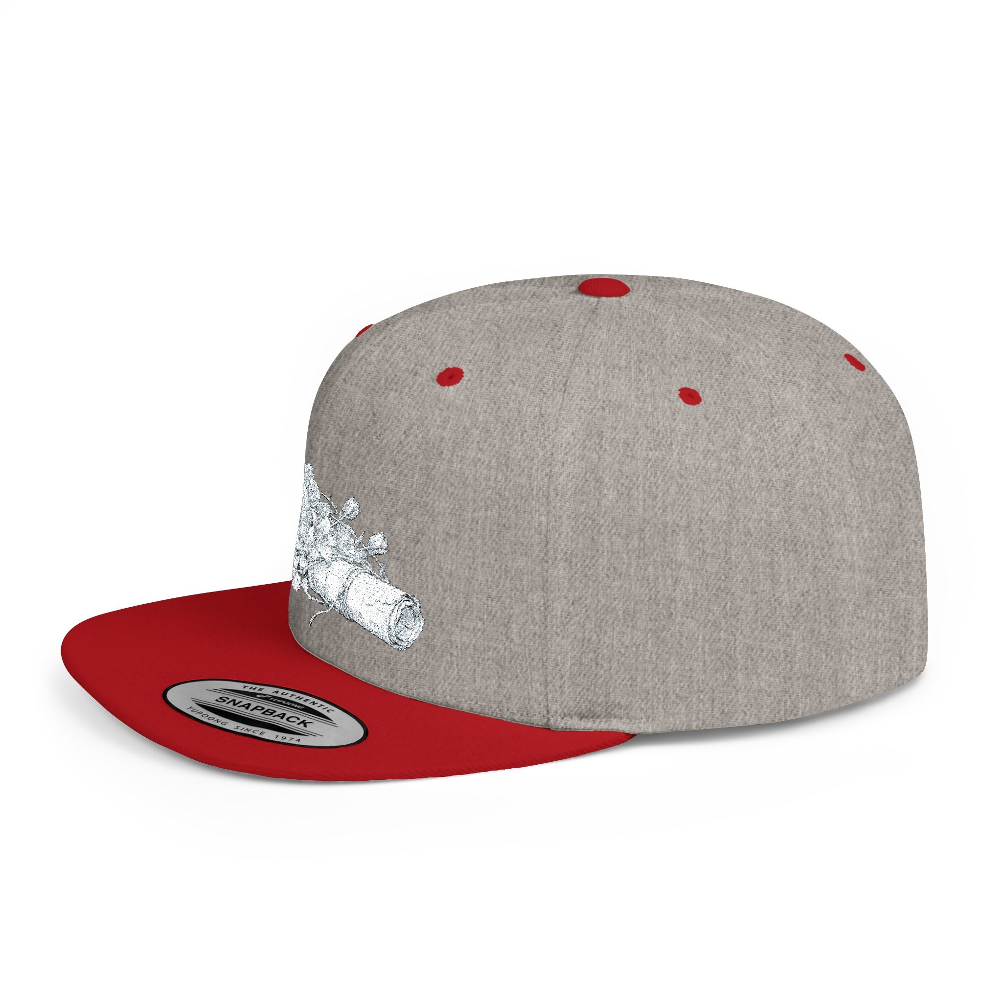 Snapback Hat — Silver Glitter Rose Embroidered Flat Bill Cap