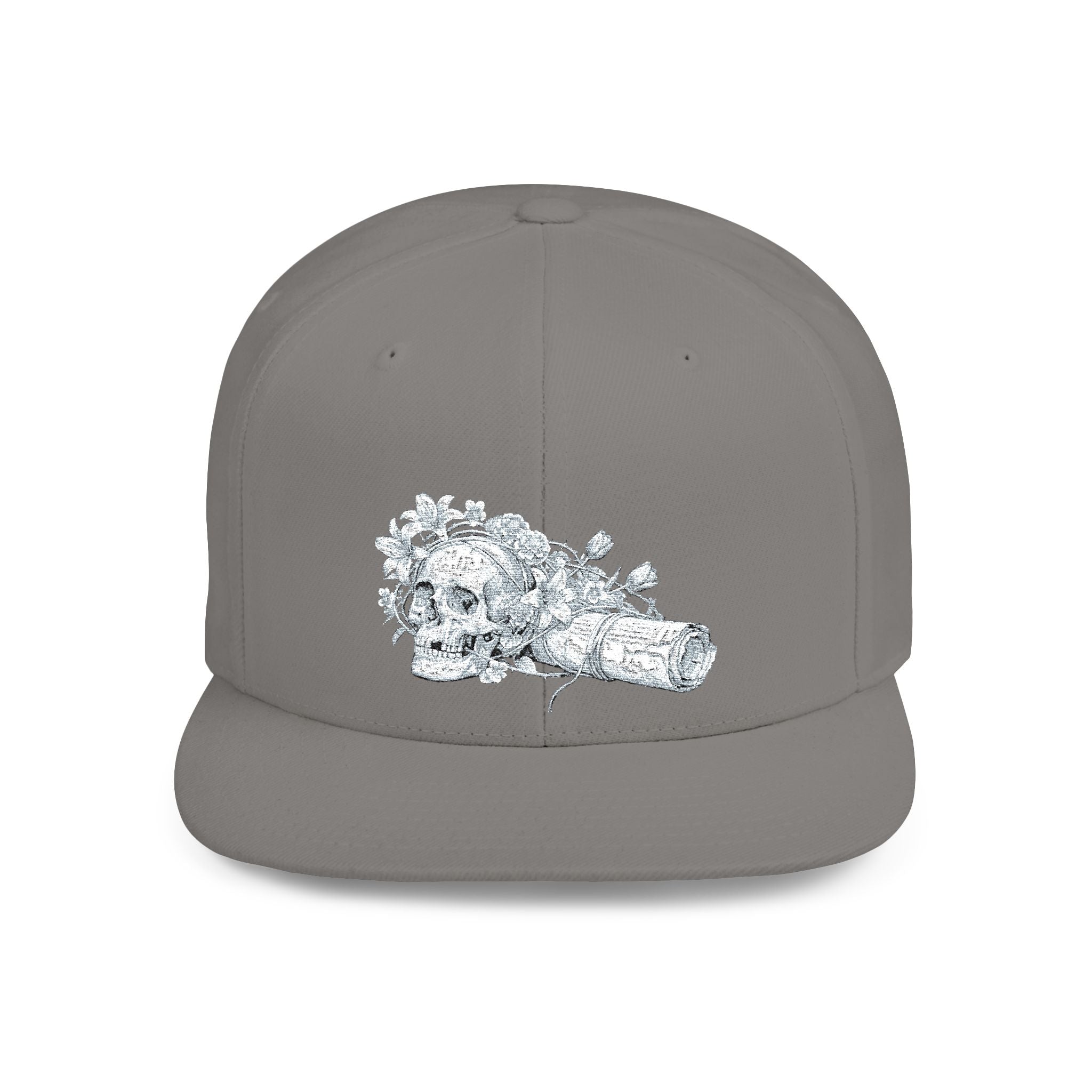 Snapback Hat — Silver Glitter Rose Embroidered Flat Bill Cap