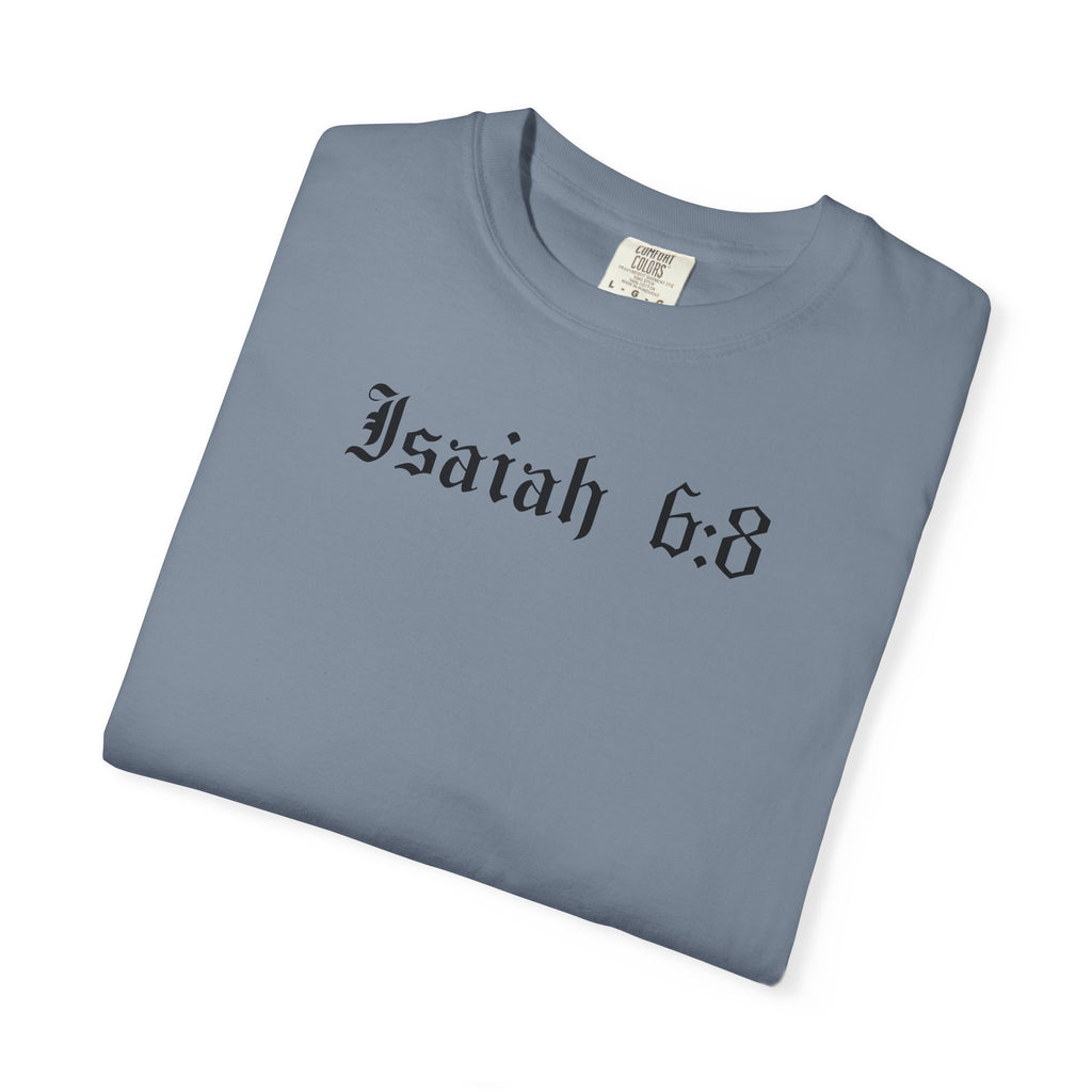 Isaiah 6:8 T-Shirt — Vintage Prayerful Backpacker Graphic Tee