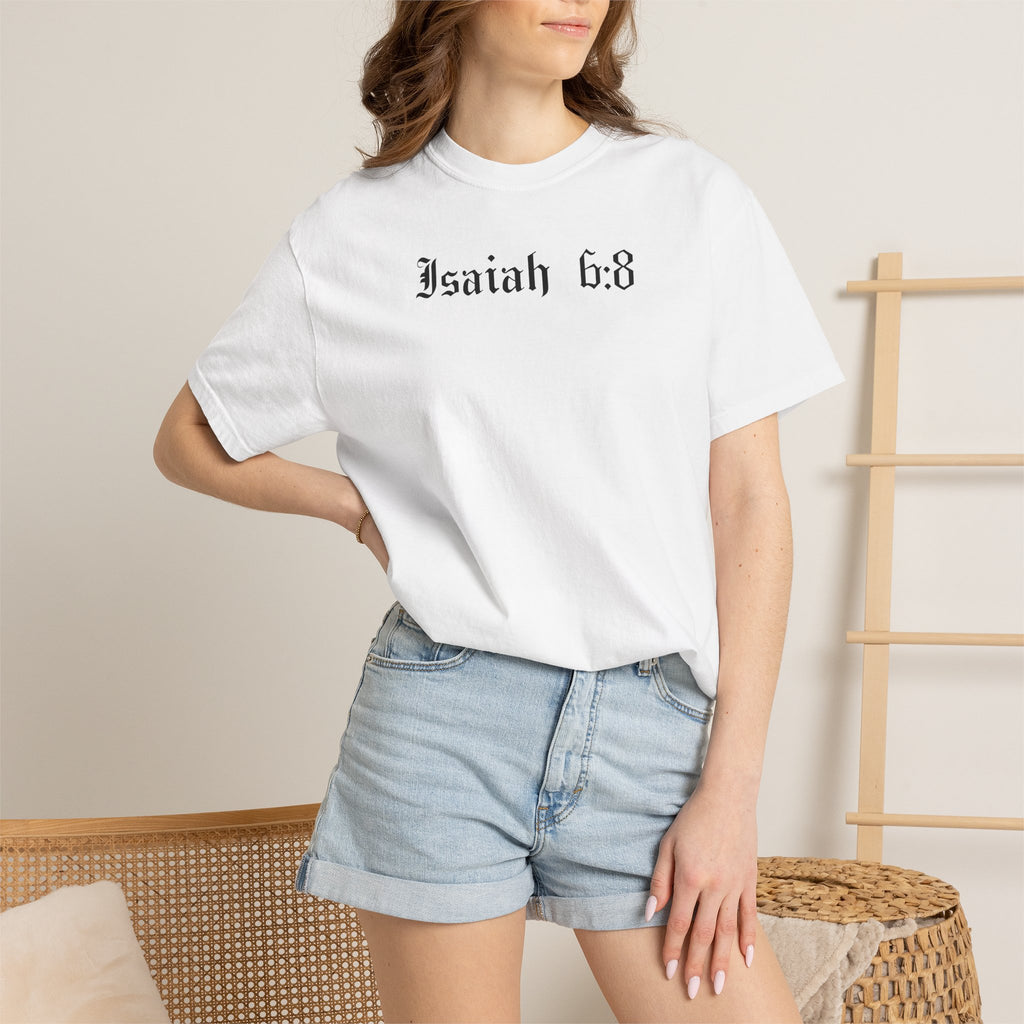 Isaiah 6:8 T-Shirt — Vintage Prayerful Backpacker Graphic Tee