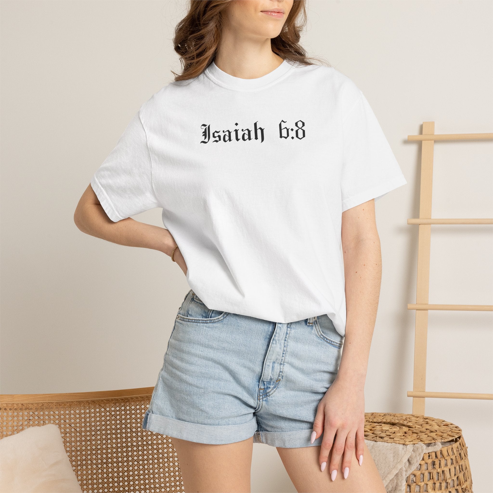 Isaiah 6:8 T-Shirt — Vintage Prayerful Backpacker Graphic Tee
