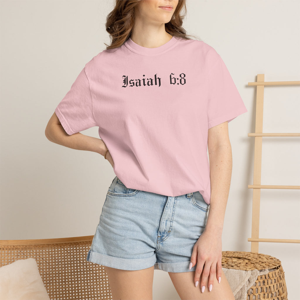 Isaiah 6:8 T-Shirt — Vintage Prayerful Backpacker Graphic Tee