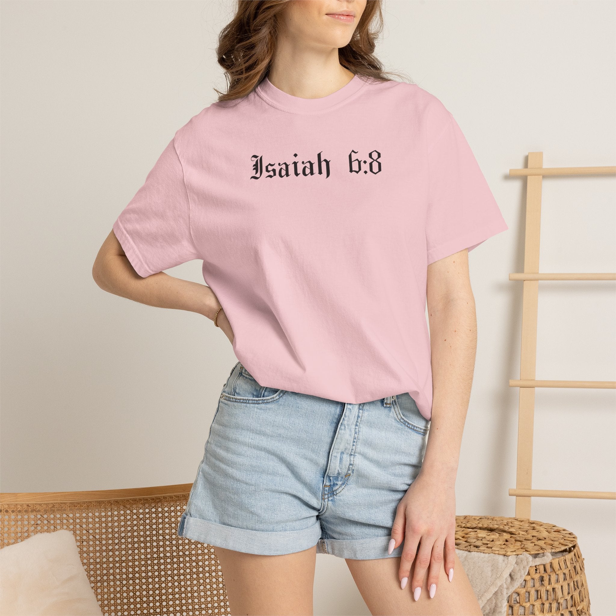 Isaiah 6:8 T-Shirt — Vintage Prayerful Backpacker Graphic Tee