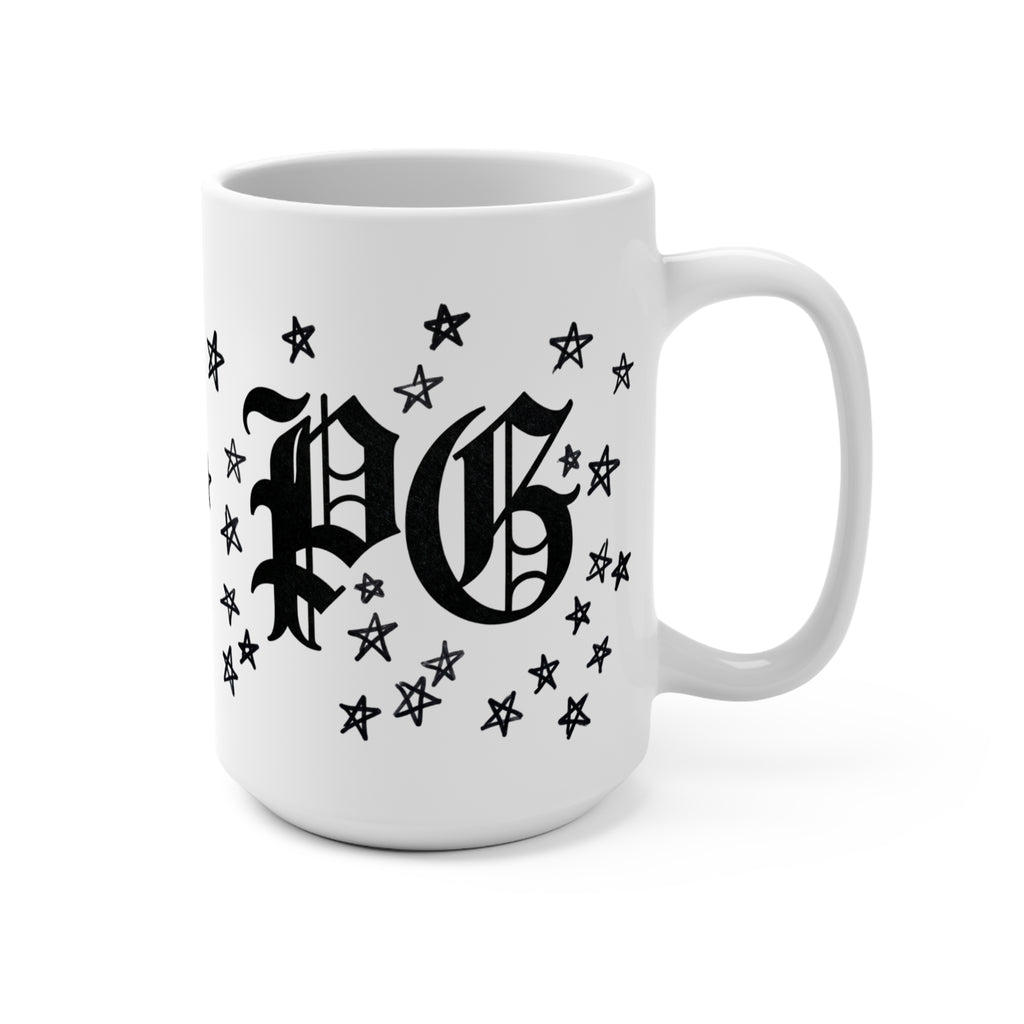 15oz Ceramic Mug — Gothic "PG" Monogram with Star Halo