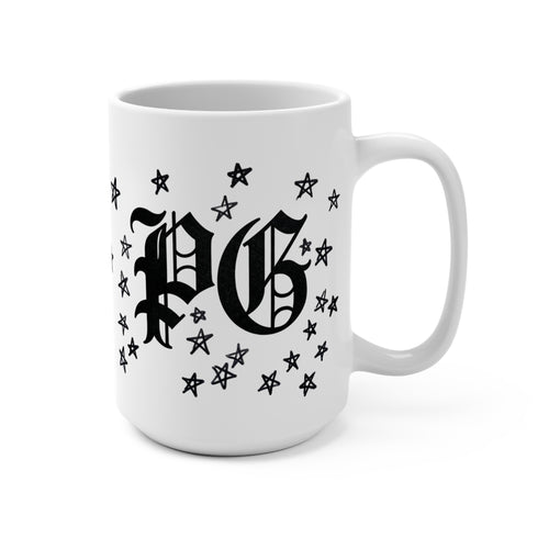 15oz Ceramic Mug — Gothic "PG" Monogram with Star Halo