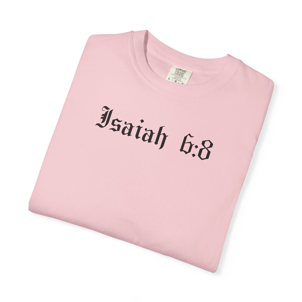 Isaiah 6:8 T-Shirt — Vintage Prayerful Backpacker Graphic Tee