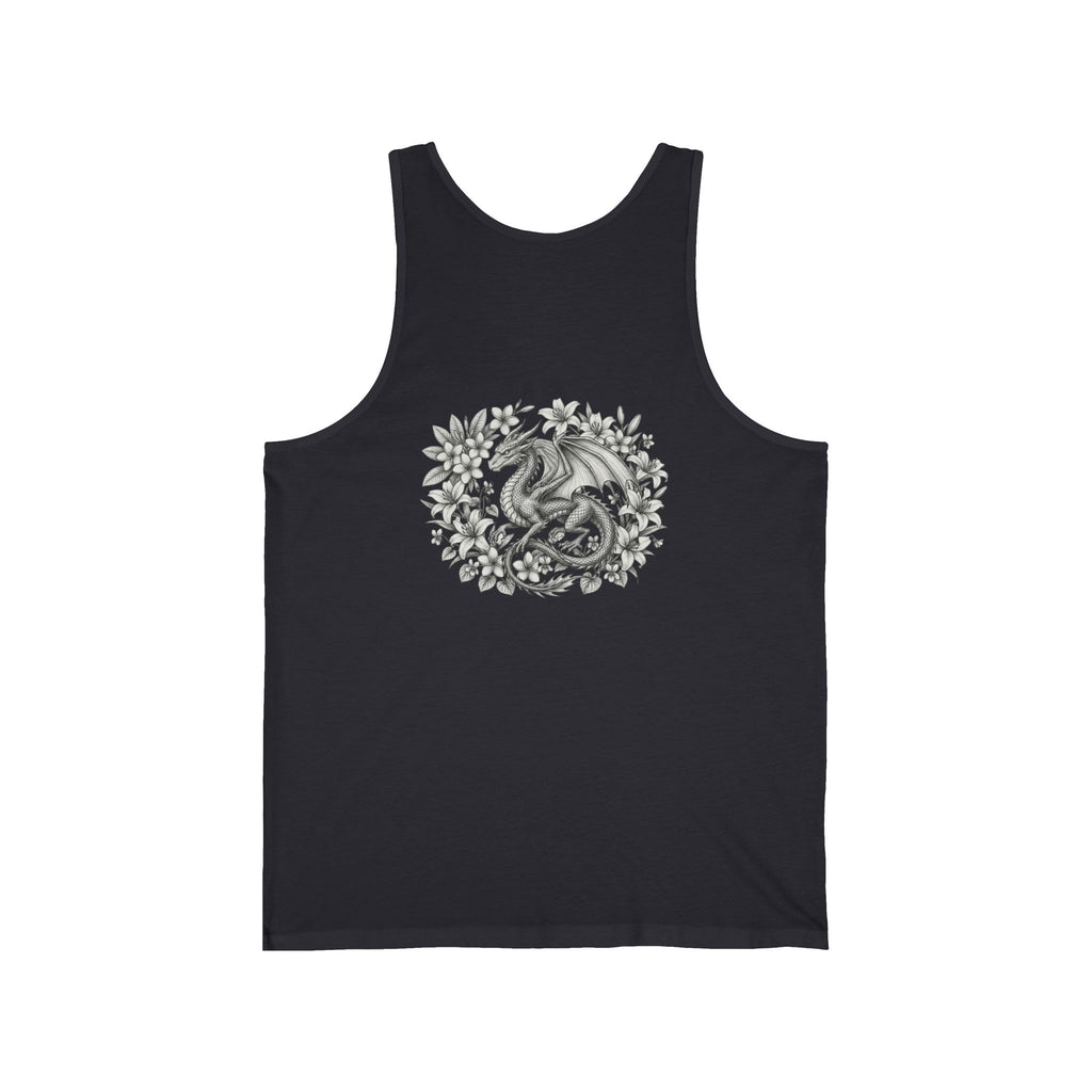 Dragon Floral Tank Top — Mystical Dragon Wreath Graphic Jersey Tank