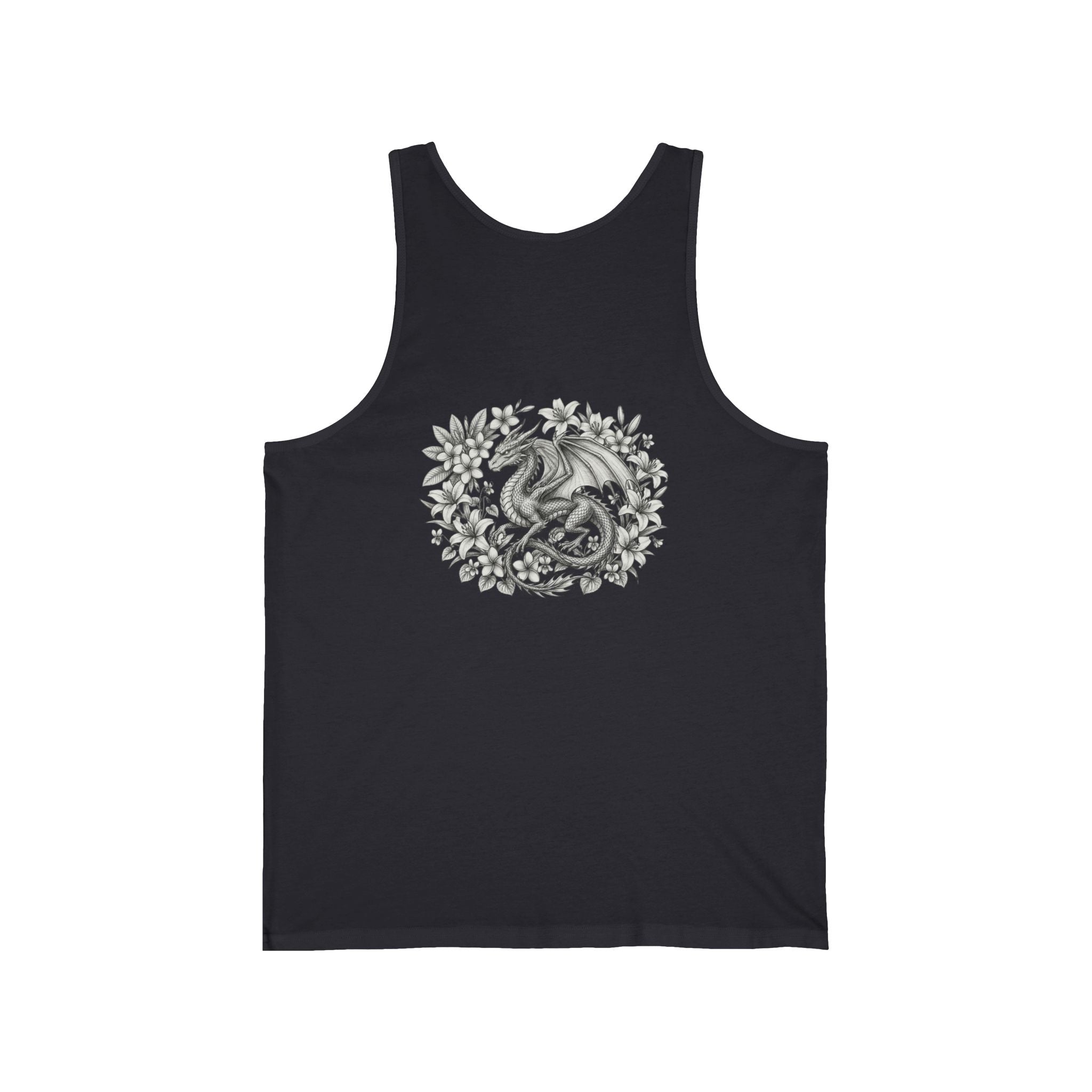 Dragon Floral Tank Top — Mystical Dragon Wreath Graphic Jersey Tank