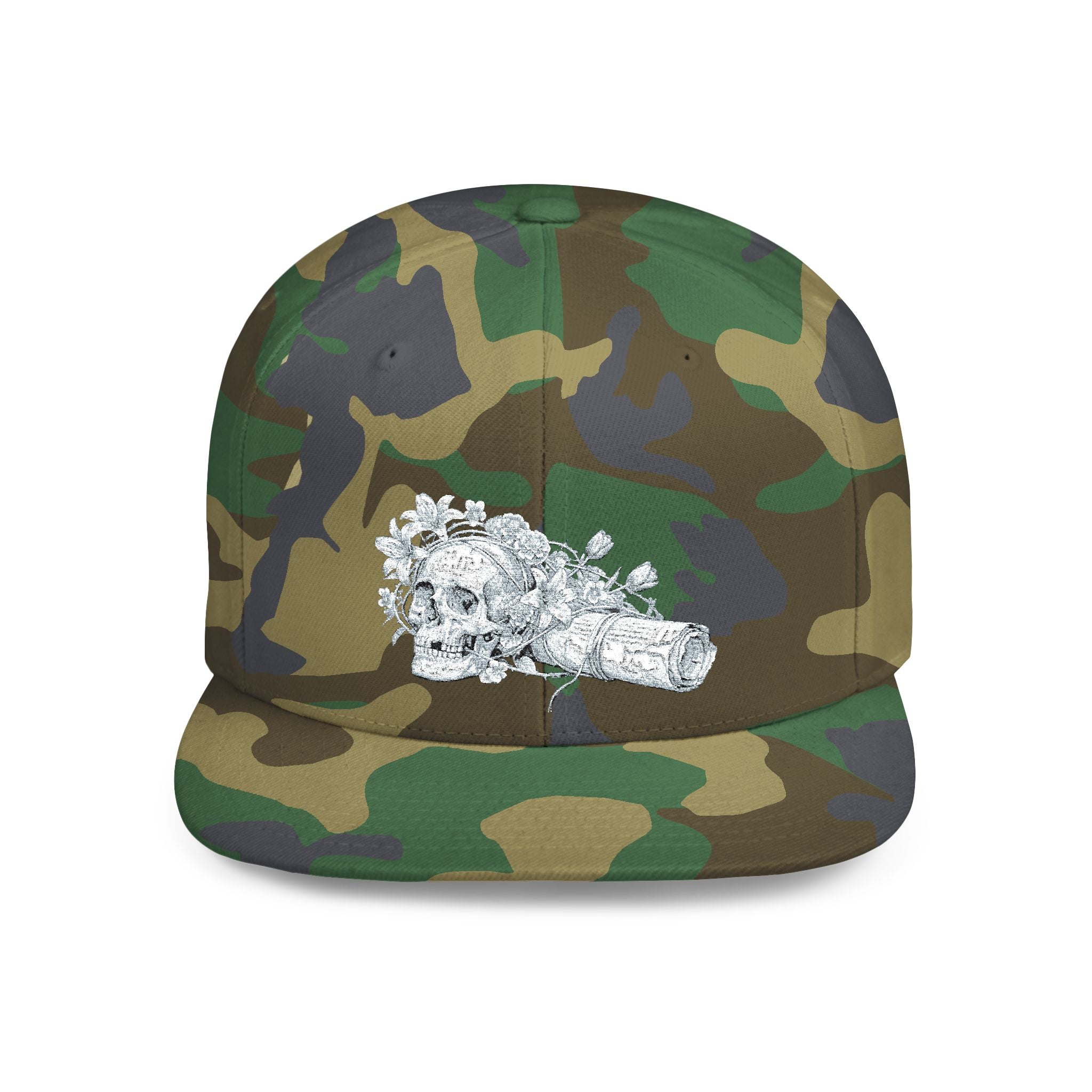 Snapback Hat — Silver Glitter Rose Embroidered Flat Bill Cap