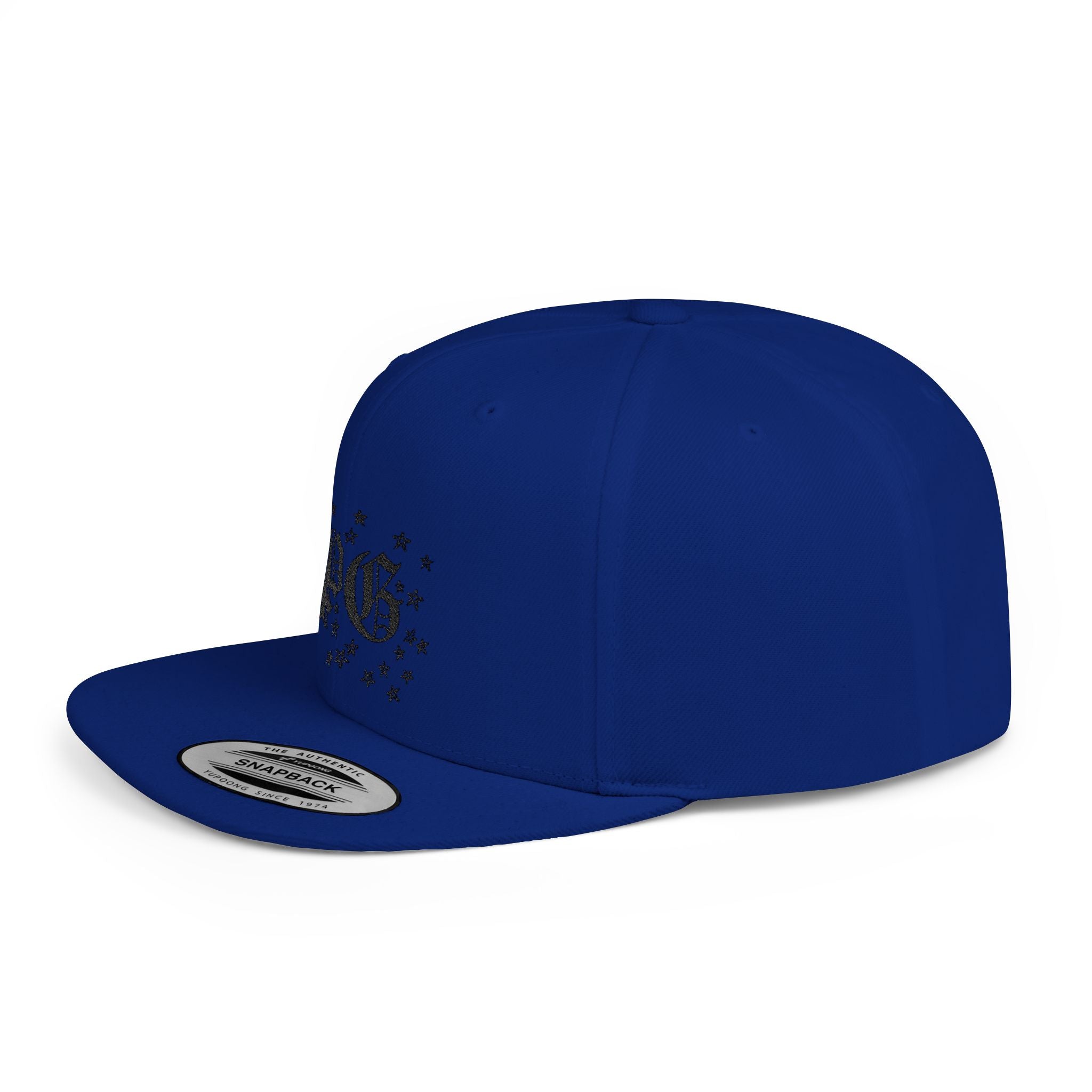 Flat Bill Snapback Hat — Gothic "PG" Monogram with Star Cluster