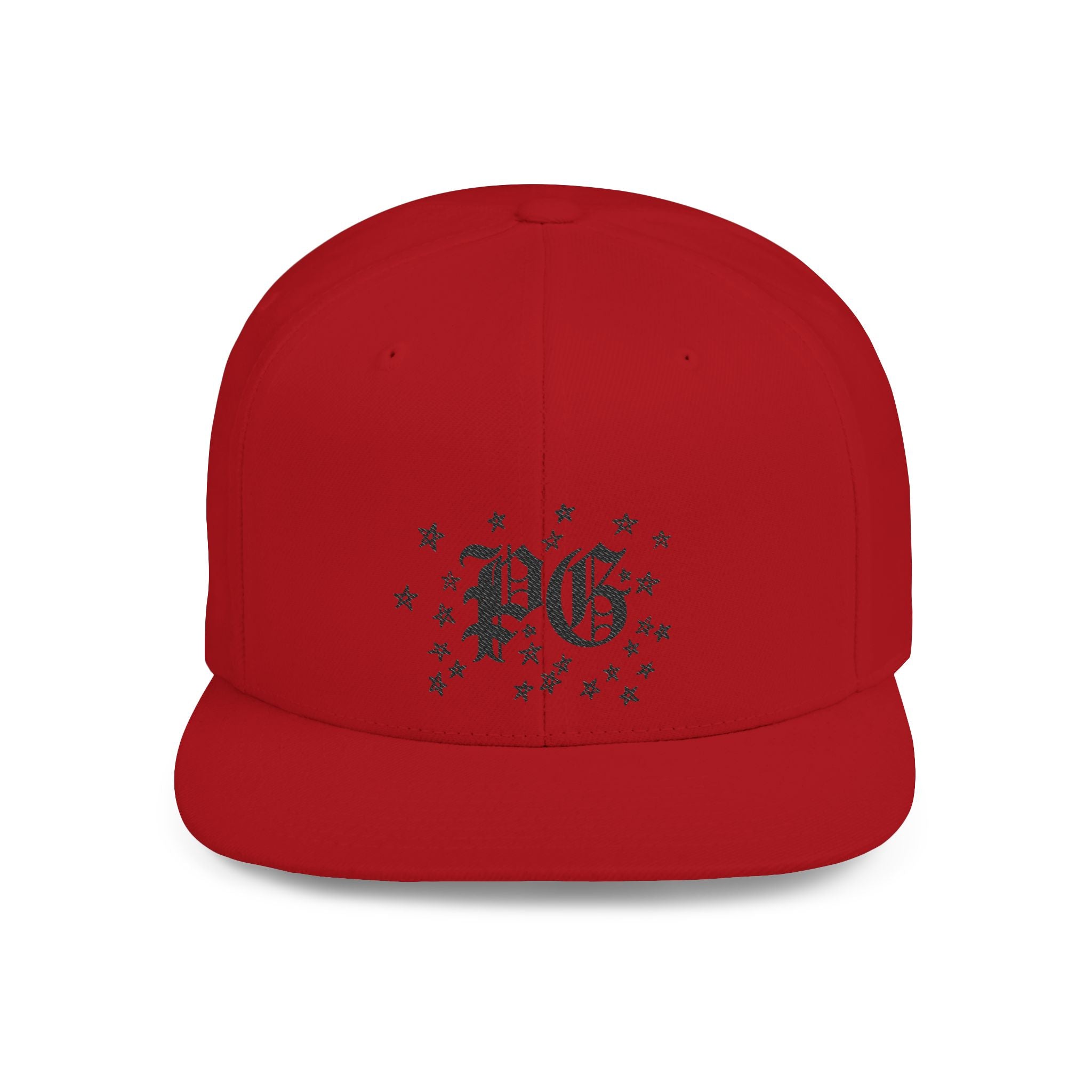 Flat Bill Snapback Hat — Gothic "PG" Monogram with Star Cluster