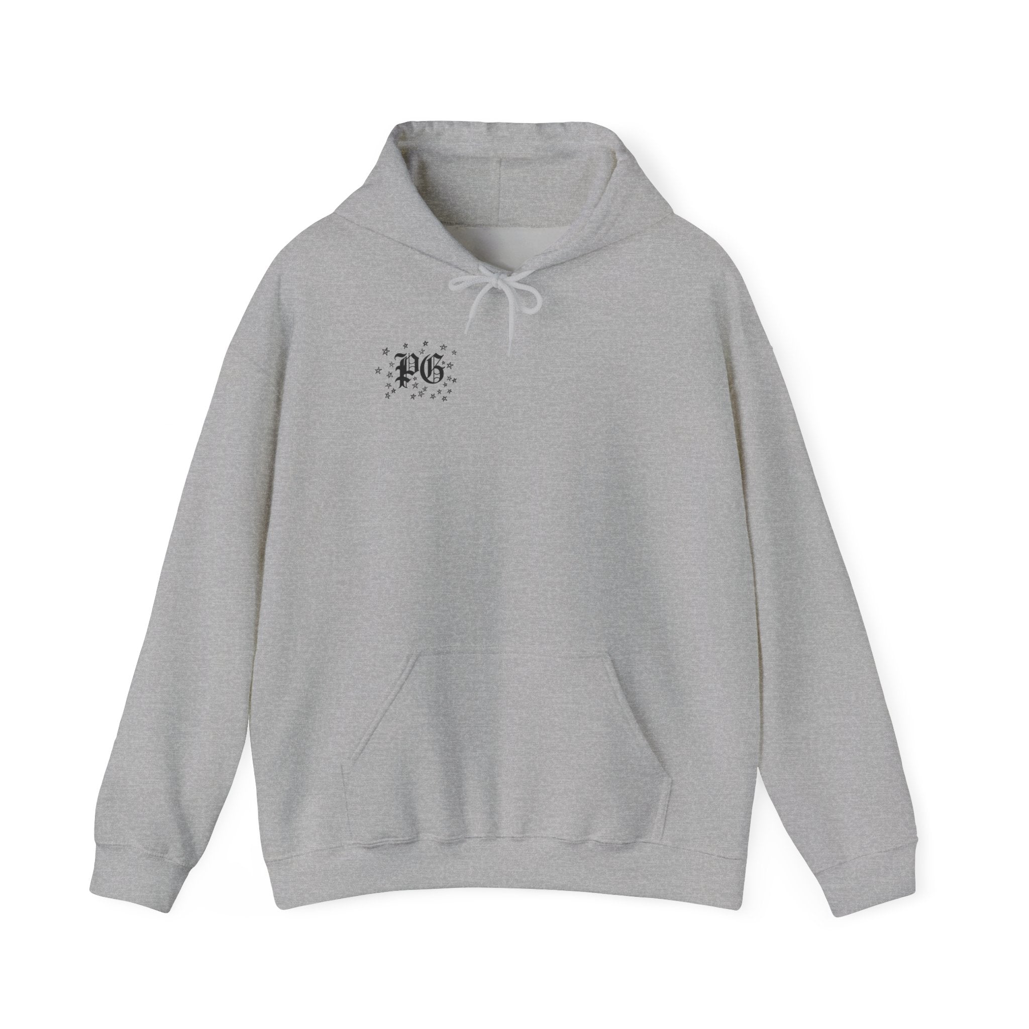 Floral Monogram Hoodie — 'PG' Gothic Letter Garden Back Print