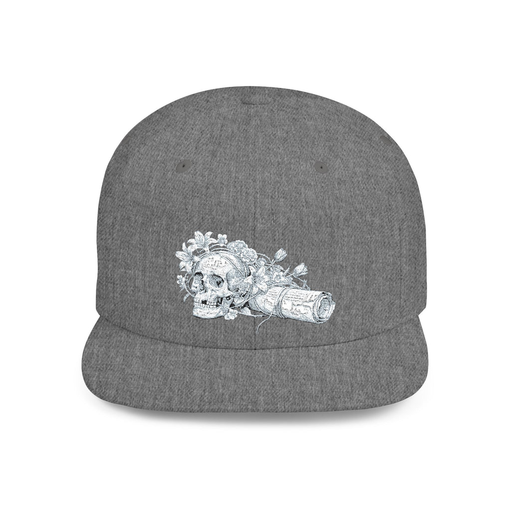 Snapback Hat — Silver Glitter Rose Embroidered Flat Bill Cap
