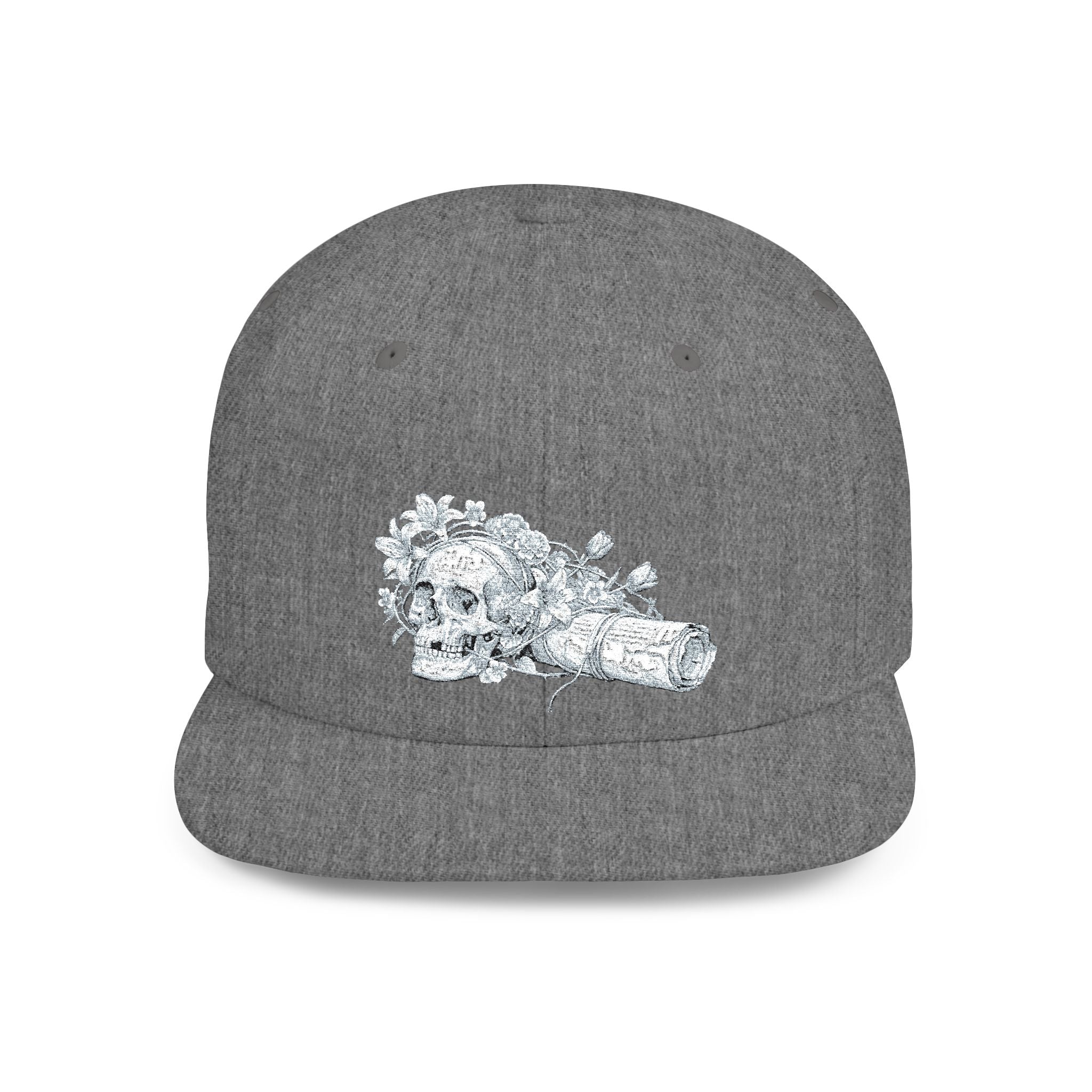 Snapback Hat — Silver Glitter Rose Embroidered Flat Bill Cap