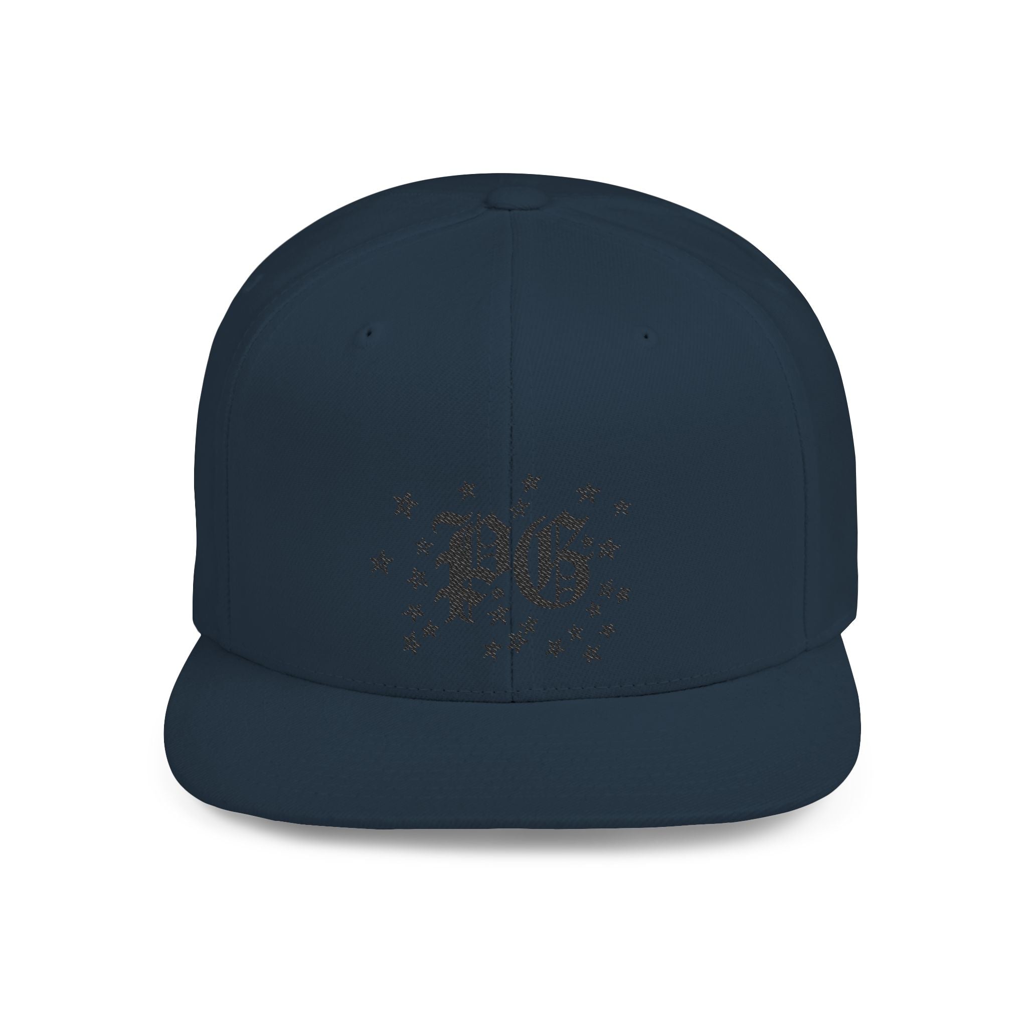 Flat Bill Snapback Hat — Gothic "PG" Monogram with Star Cluster
