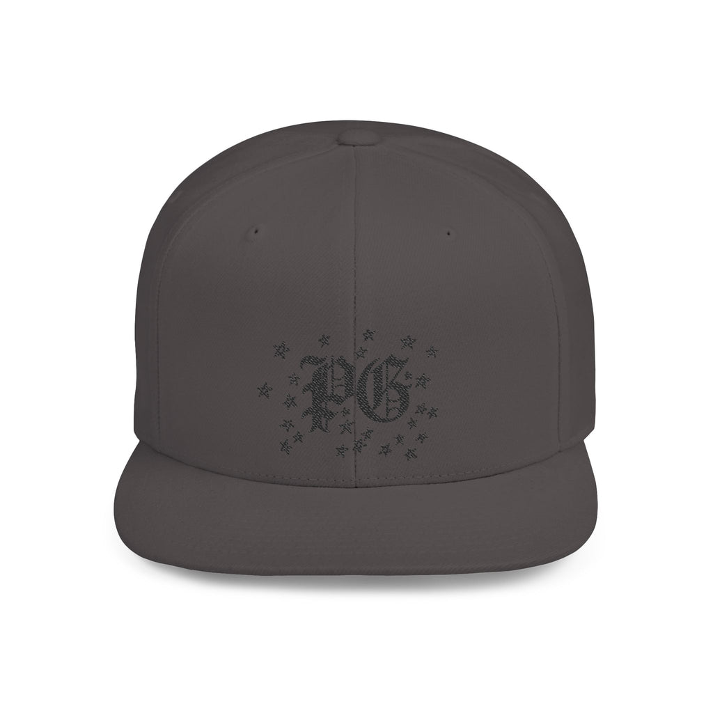 Flat Bill Snapback Hat — Gothic "PG" Monogram with Star Cluster